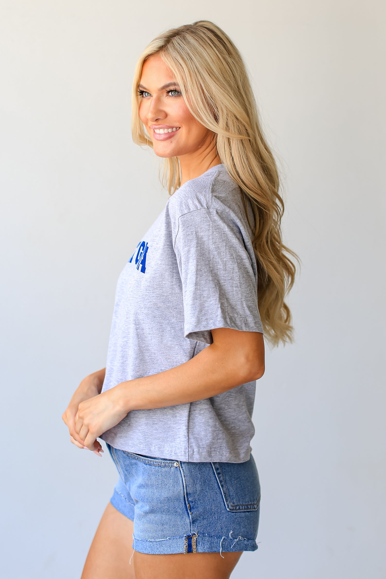 Heather Grey North Georgia Cropped Tee side view