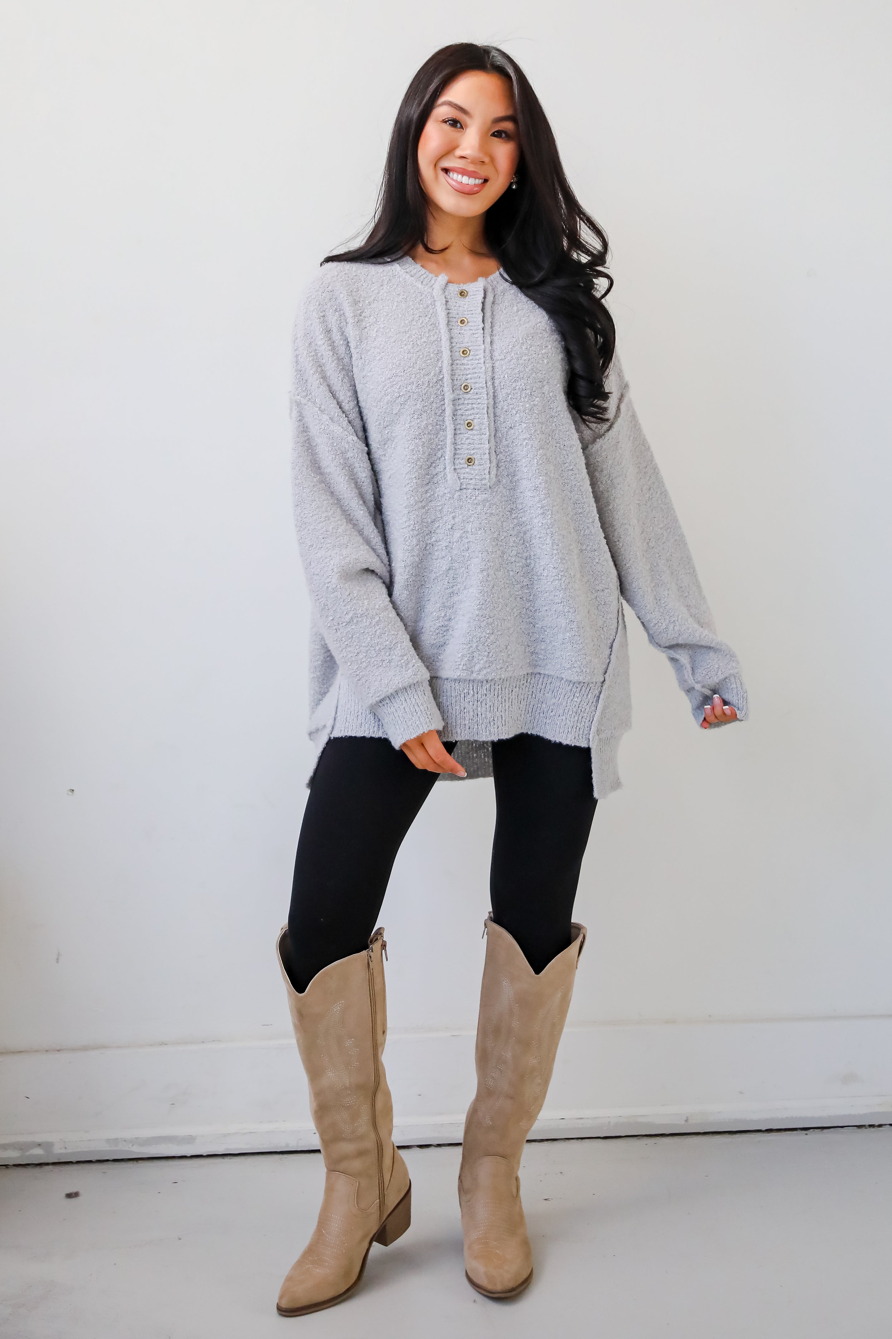 Cuddly Sensation Heather Grey Oversized Sweater