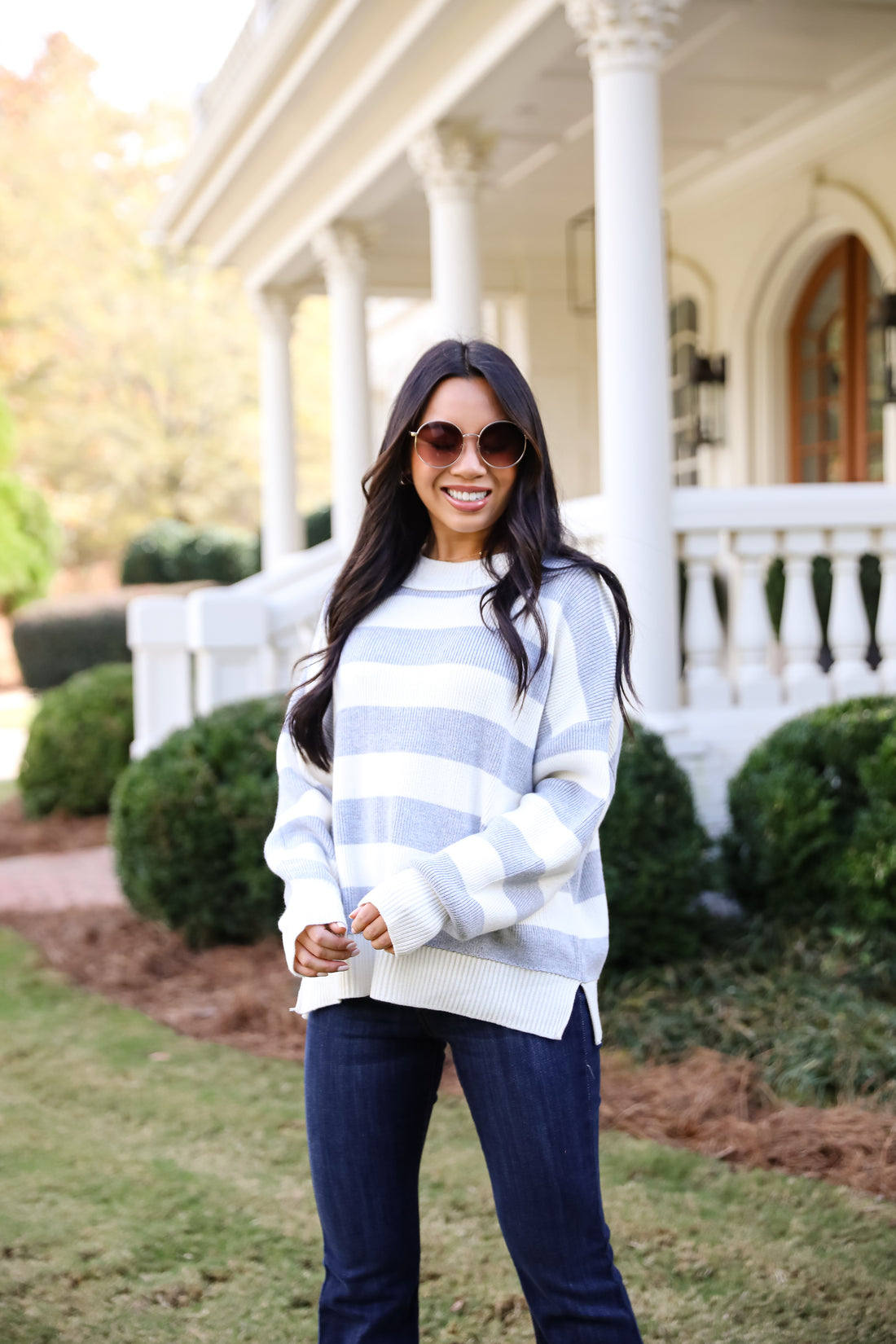 Coveted Coziness Heather Grey Oversized Striped Sweater