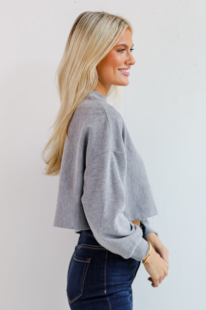 Charmed Vibes Grey Cropped Long Sleeve Top