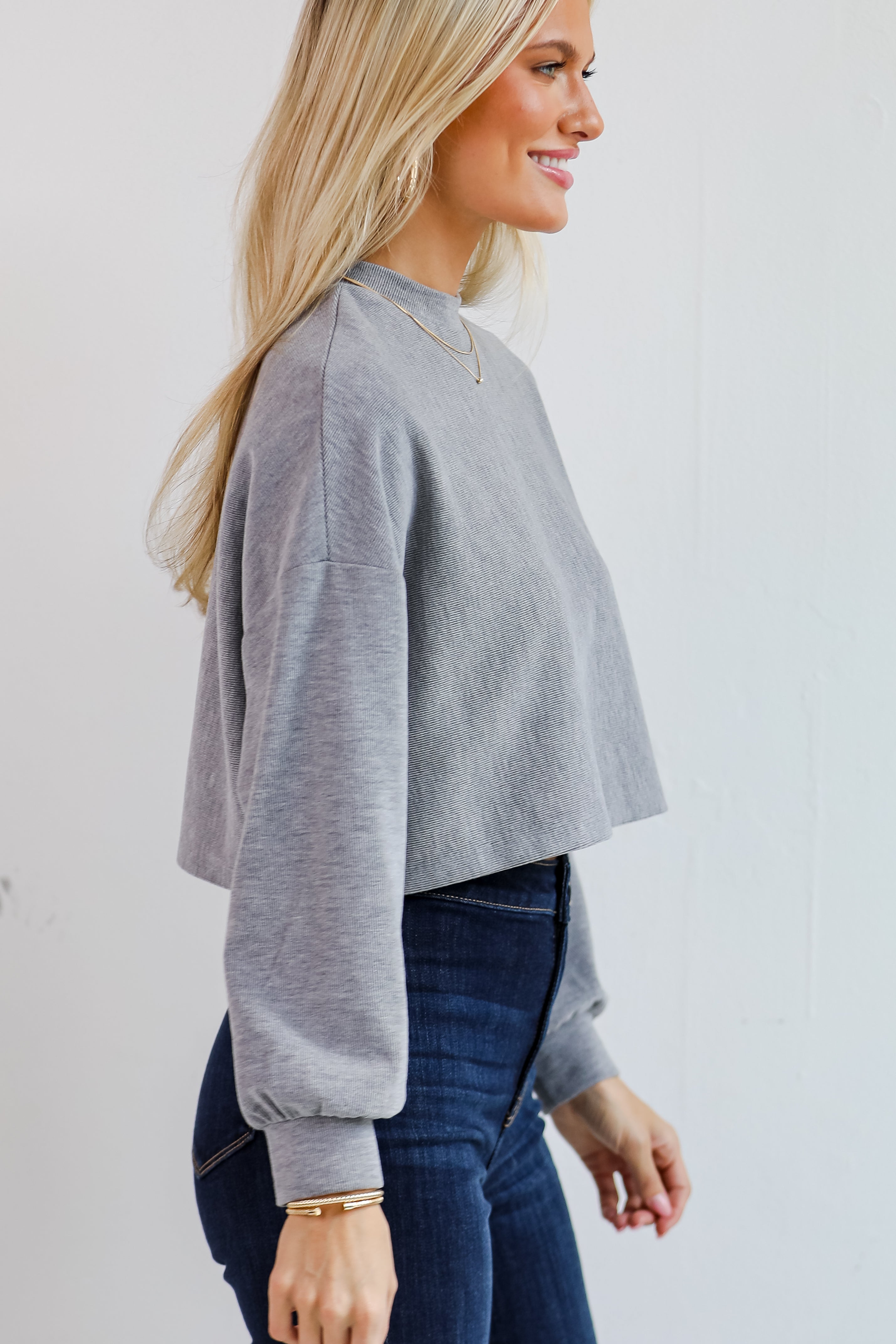 Charmed Vibes Grey Cropped Long Sleeve Top