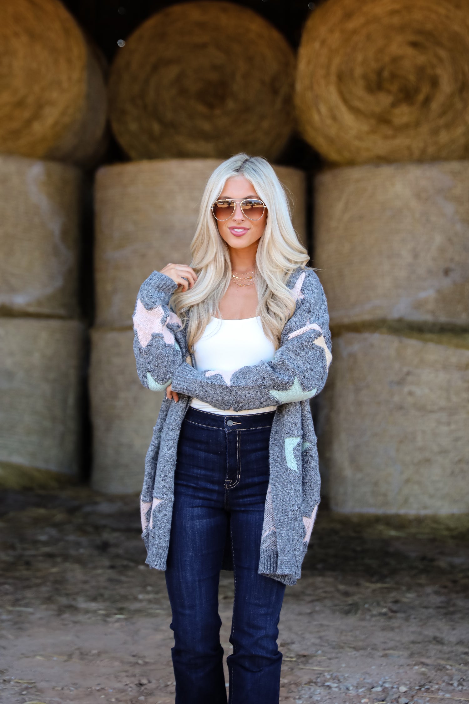 Cozy Outcome Heather Grey Star Cardigan