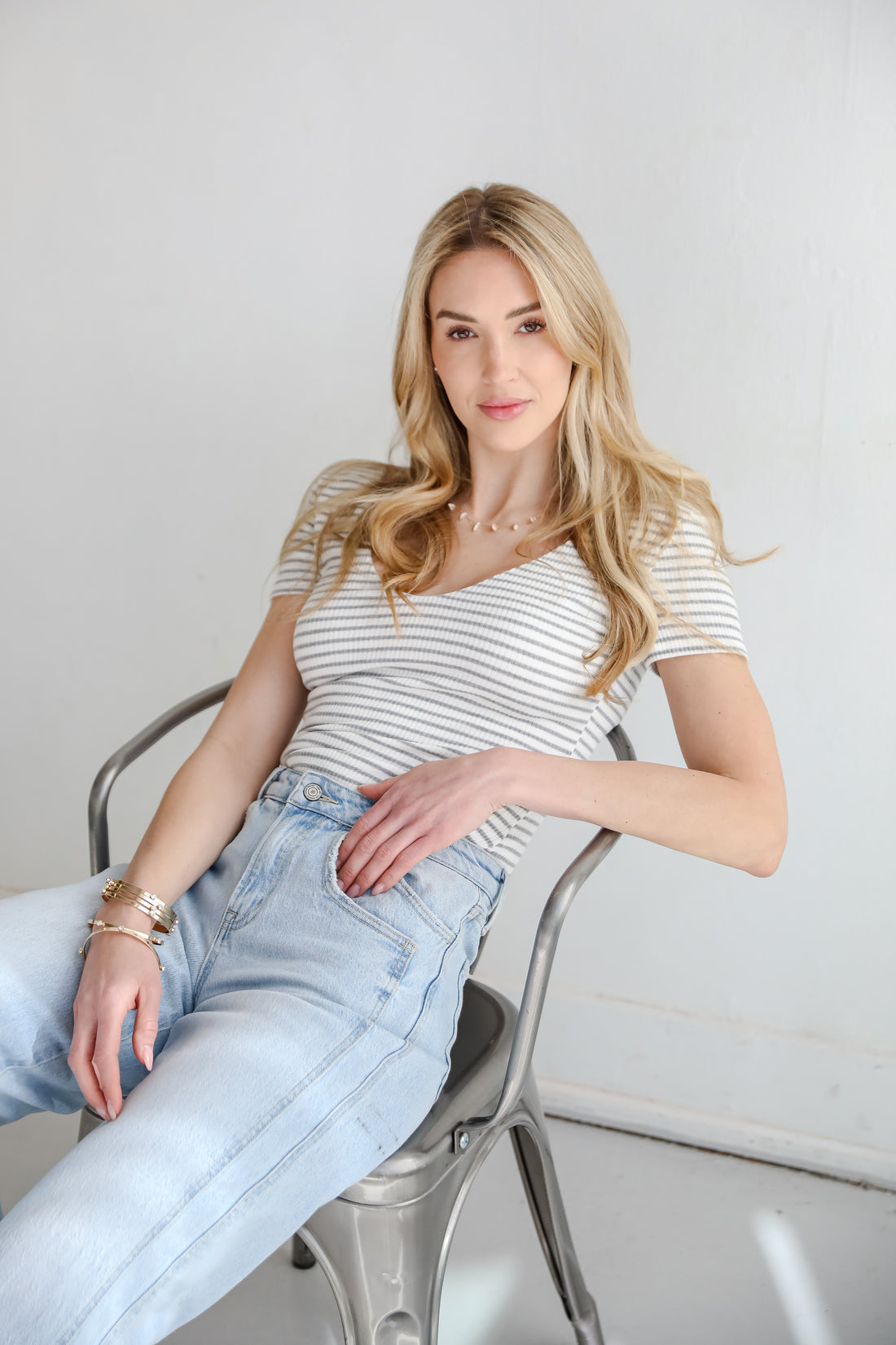 Cool Instincts Light Grey Striped Bodysuit