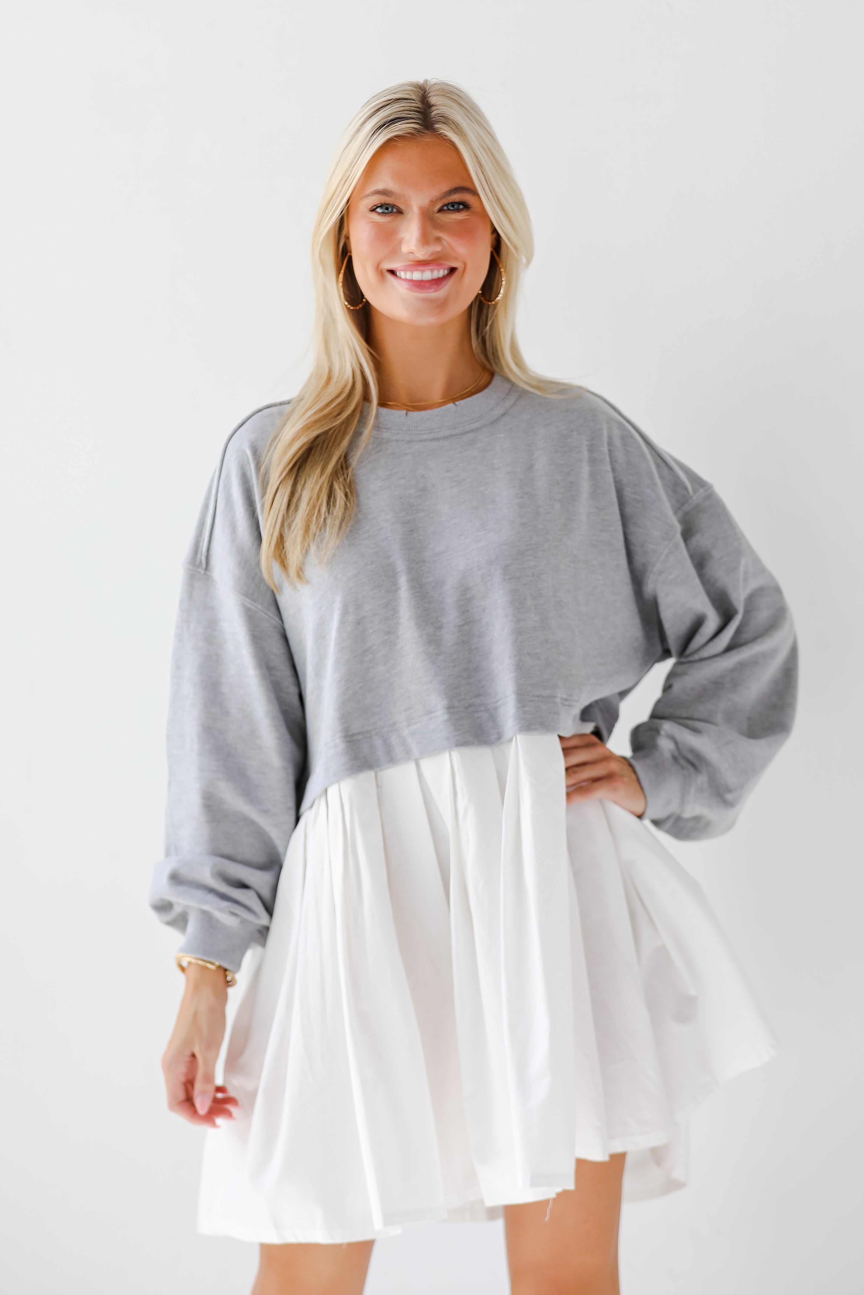 Contemporary Elegance Heather Grey Sweatshirt Dress