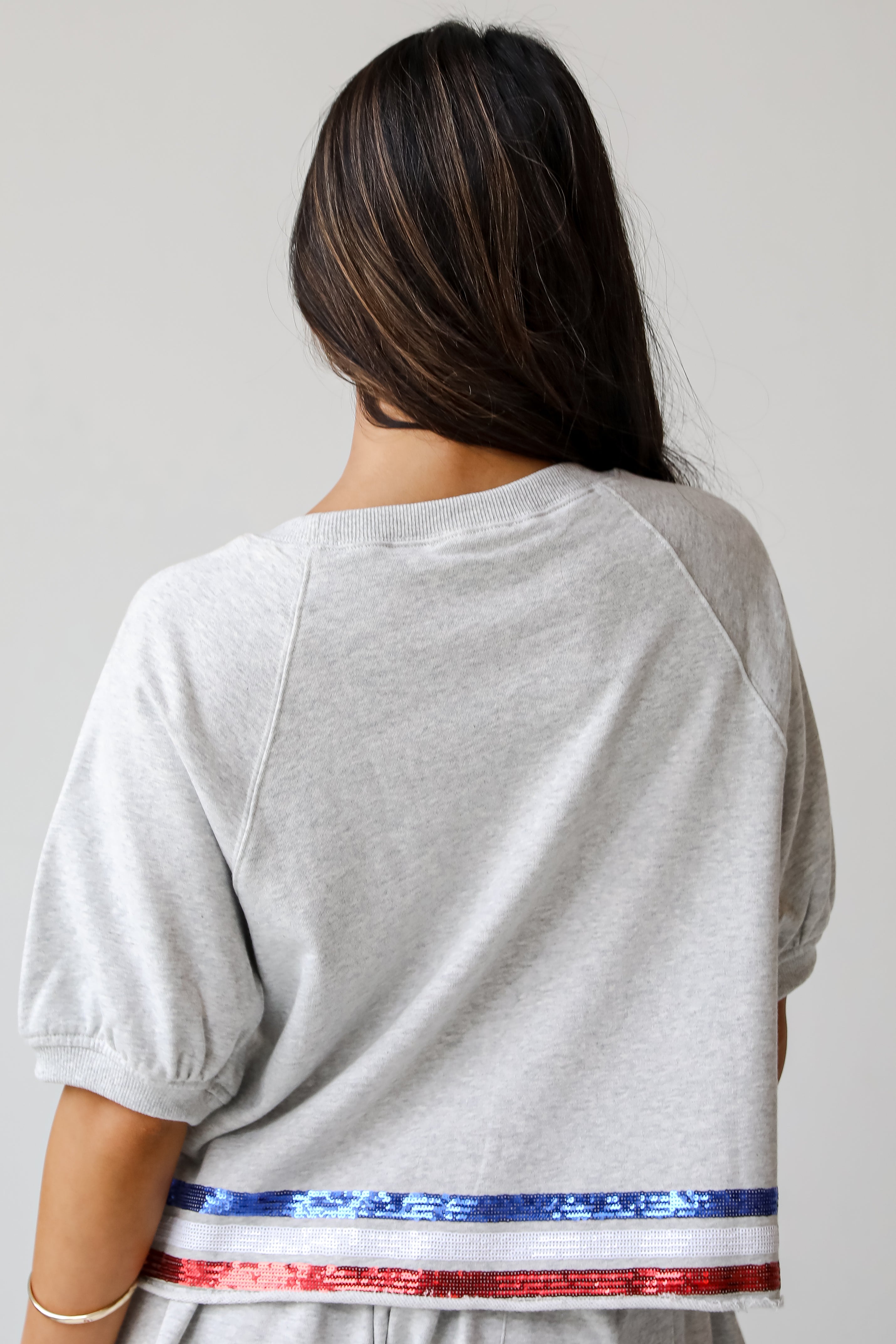 USA Heather Grey Sequin Top