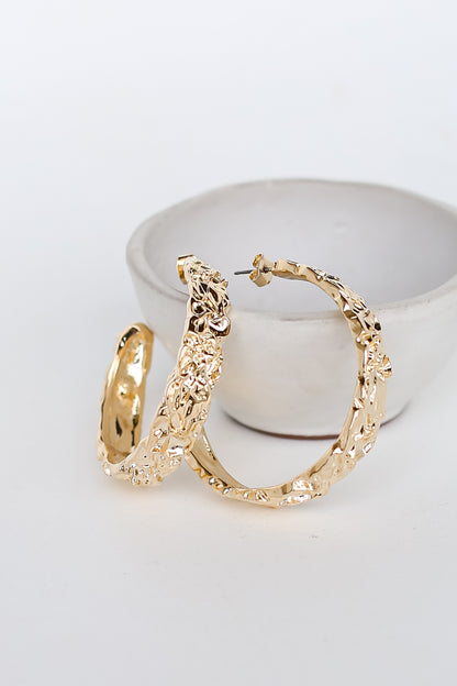 Gold Hammered Hoop Earrings