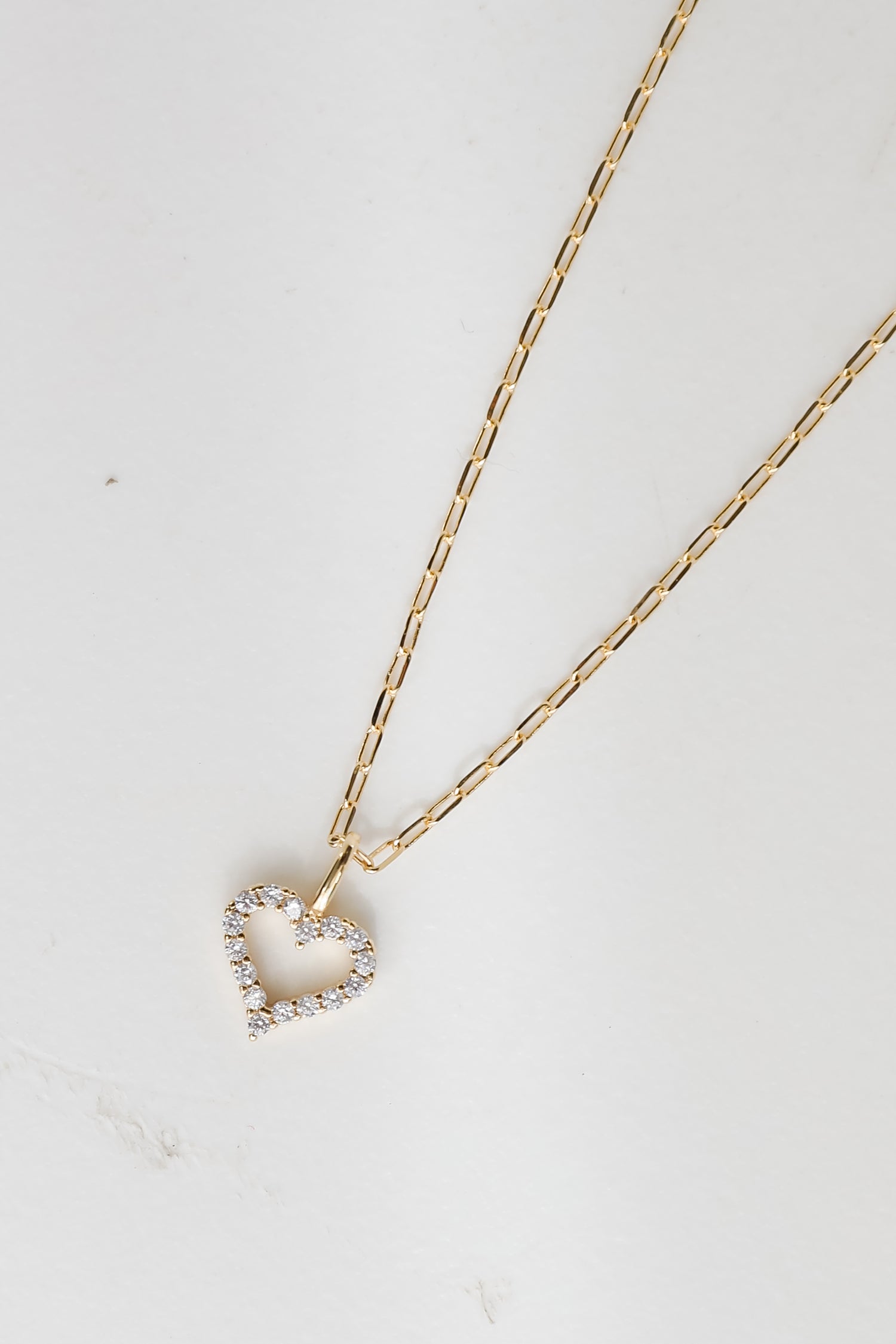 Gabi Gold Rhinestone Heart Charm Necklace