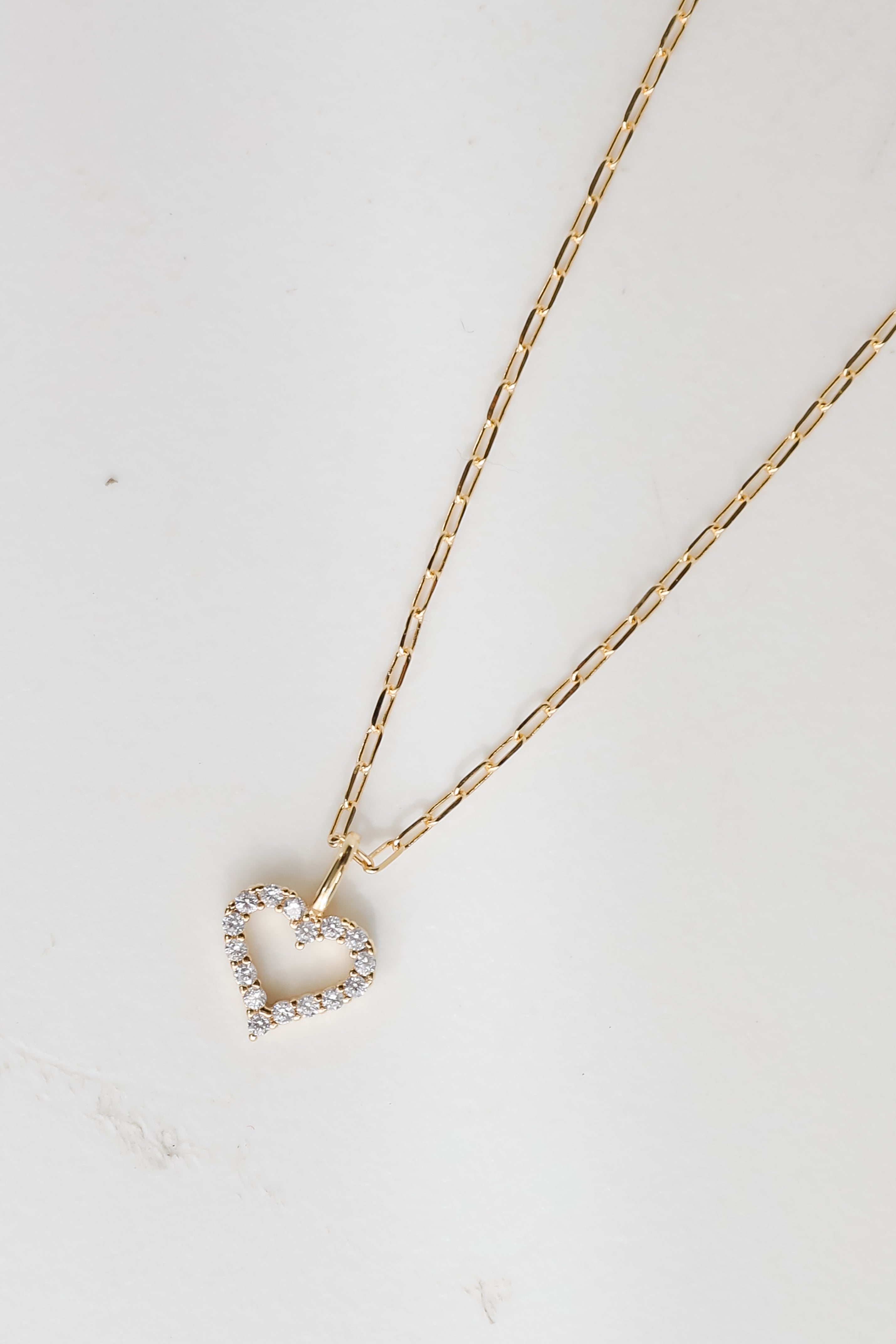 Gabi Gold Rhinestone Heart Charm Necklace