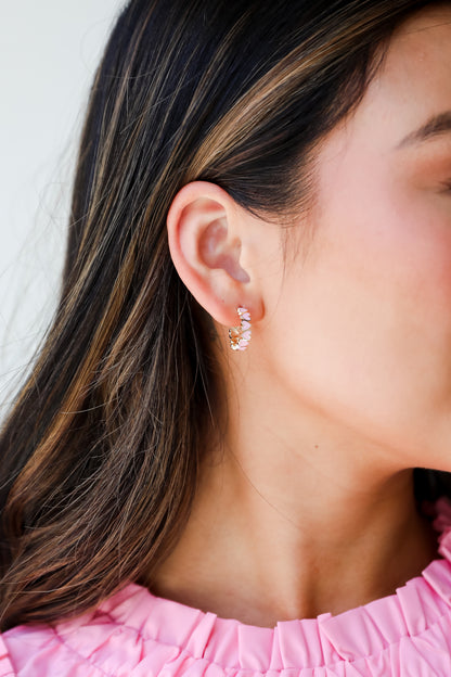 pink Heart Mini Hoop Earrings