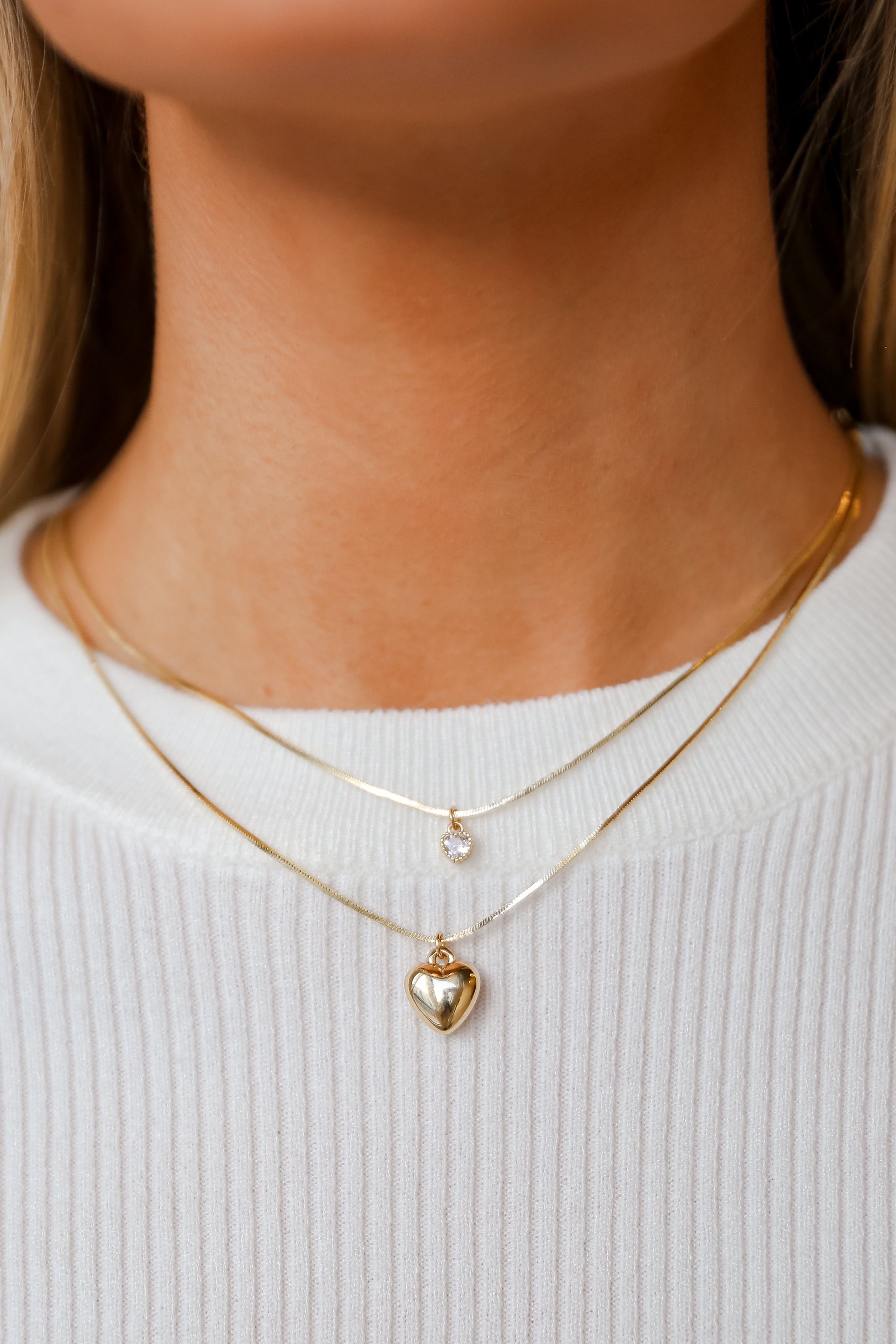 cute Gold Heart Layered Chain Necklace