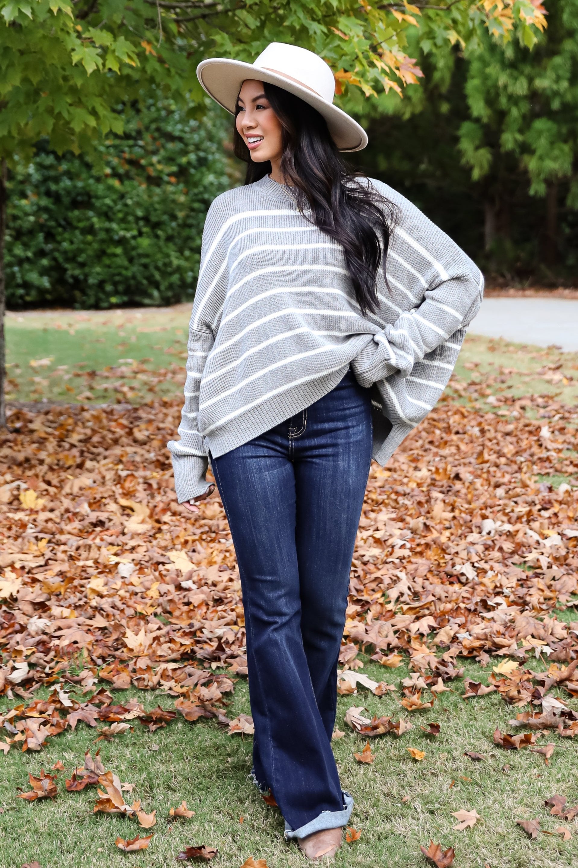 Favorite Potential Heather Grey Striped Sweater