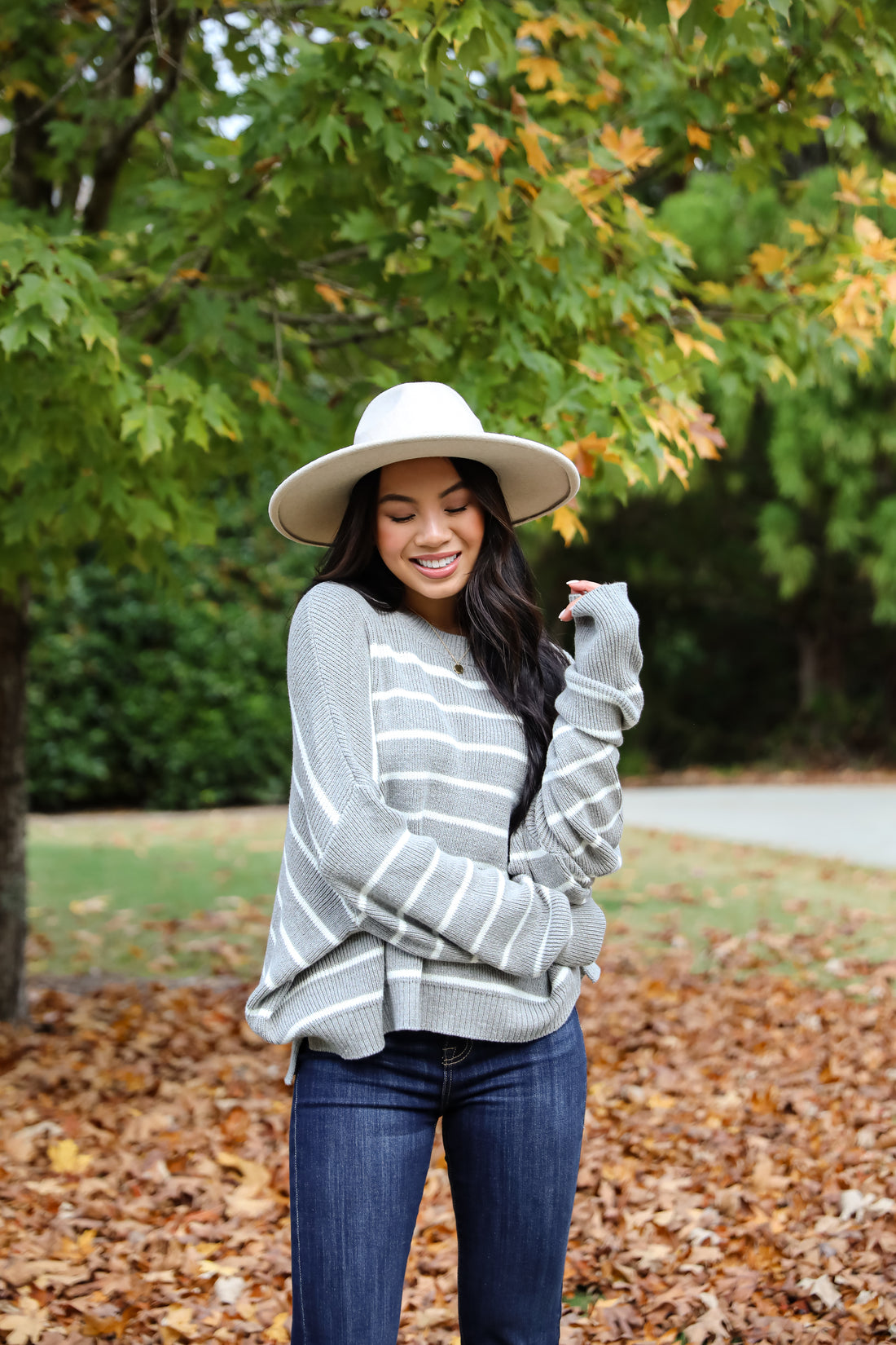 Favorite Potential Heather Grey Striped Sweater