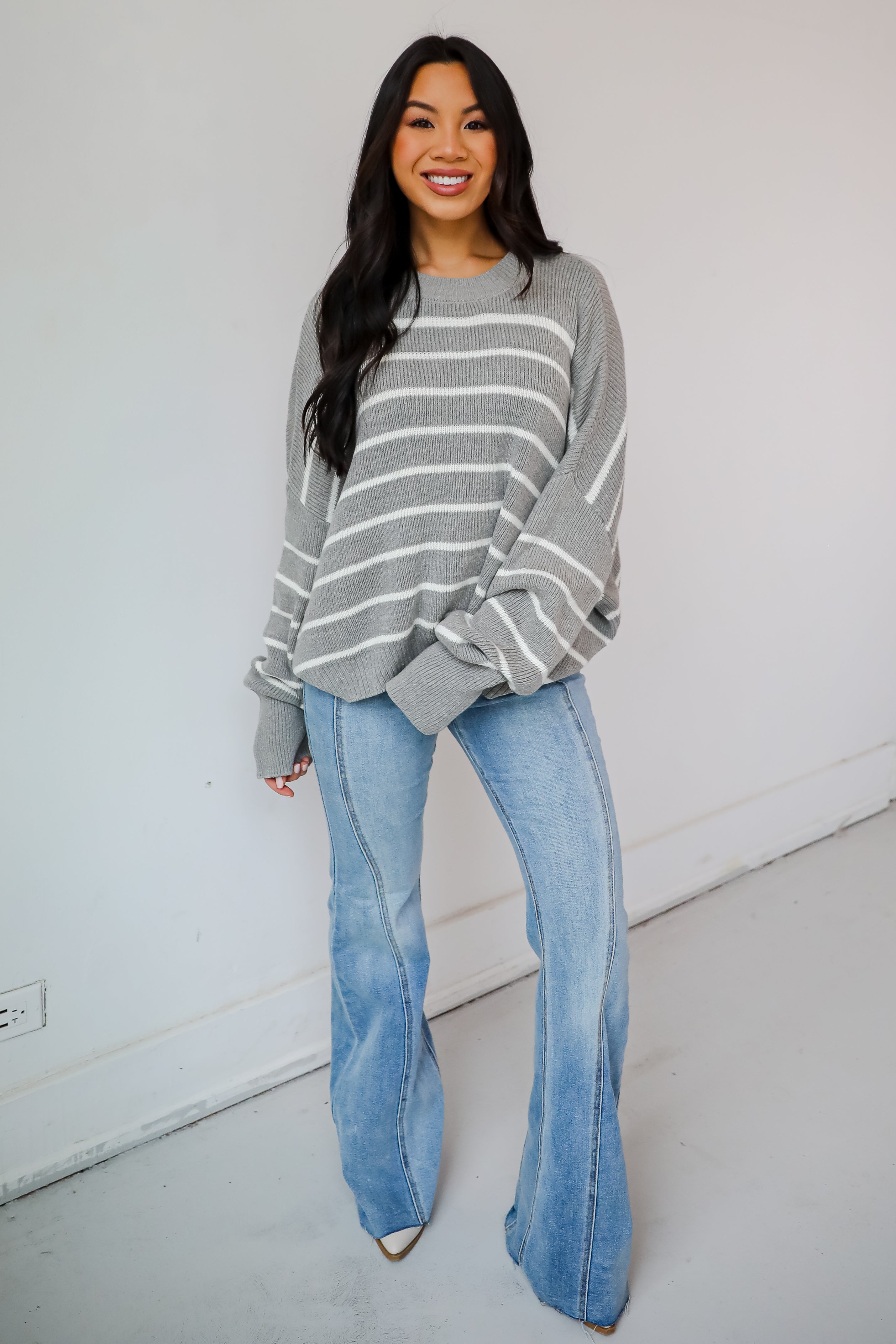 Favorite Potential Heather Grey Striped Sweater