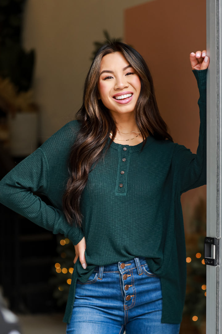 green Knit Henley Top