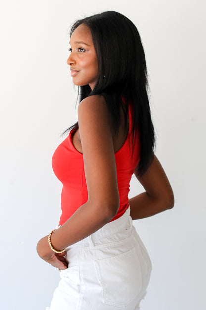 red basic High Neck Tank side view