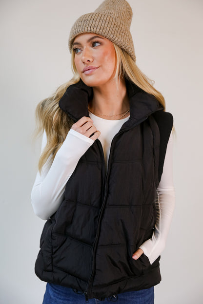 black Hooded Puffer Vest for women