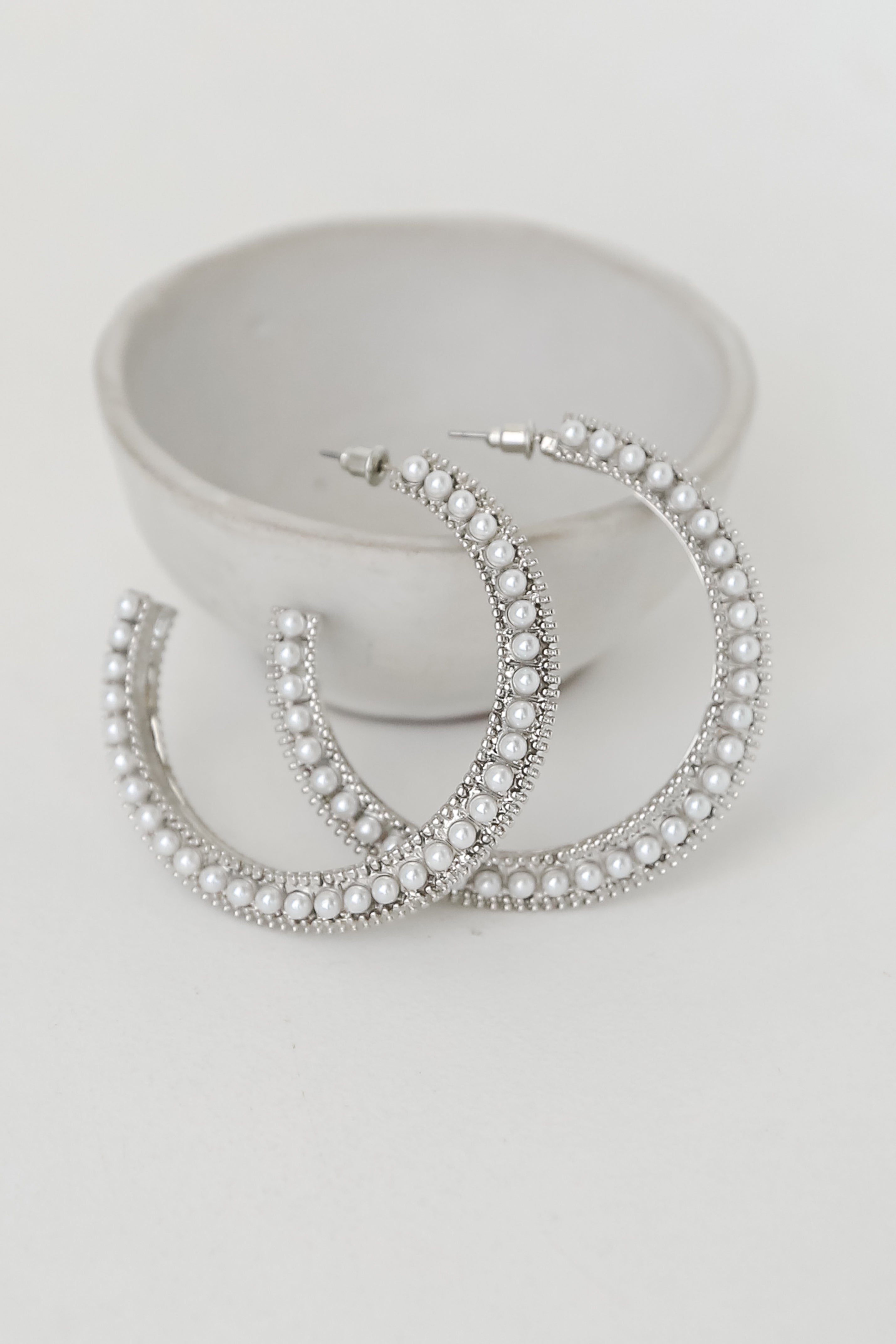 silver Pearl Hoop Earrings