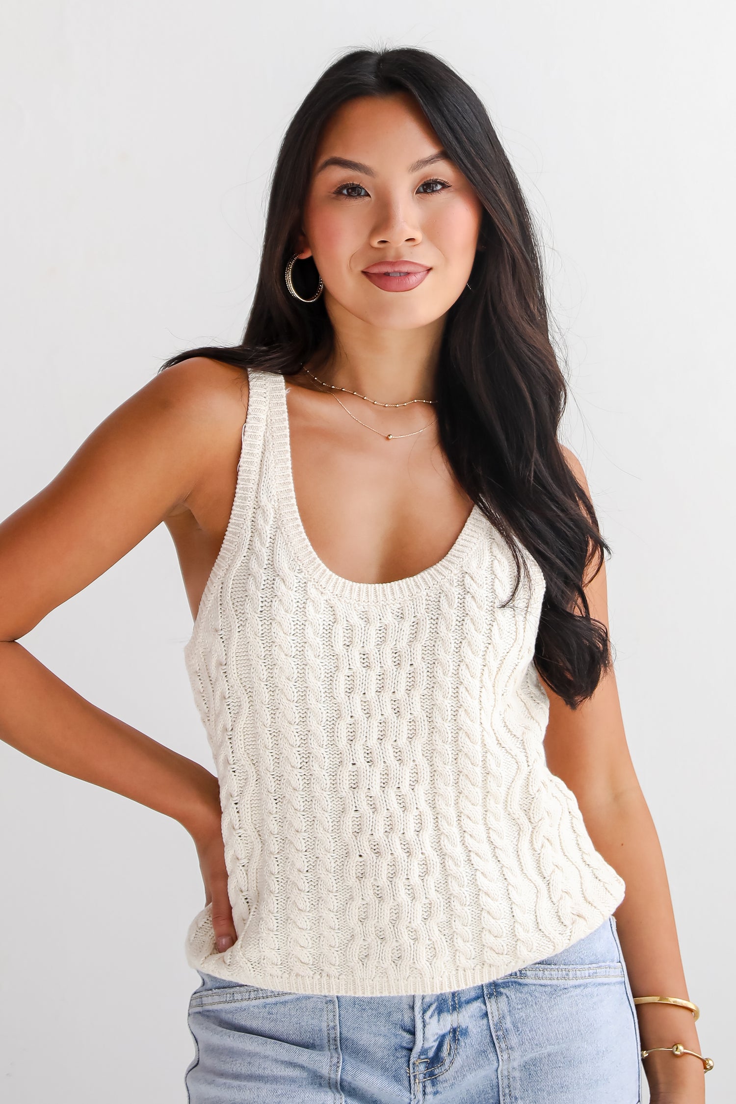 Impressively Charming Natural Cable Knit Tank