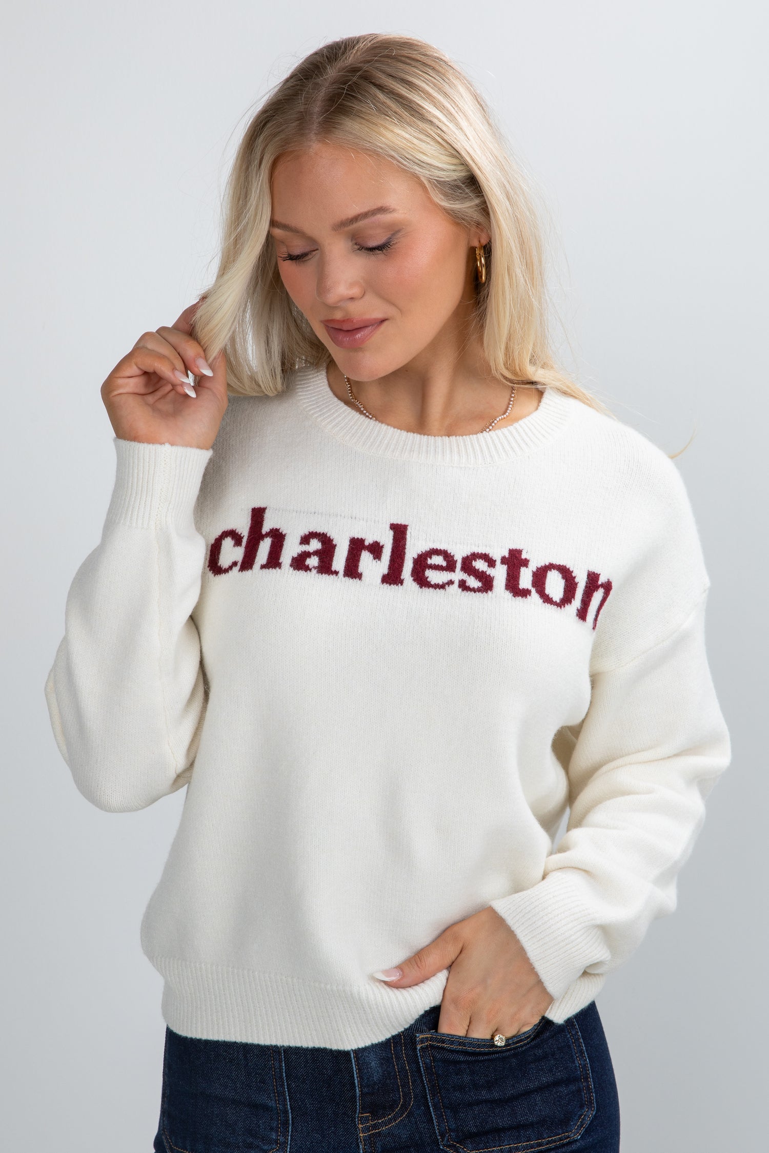 white charleston sweater