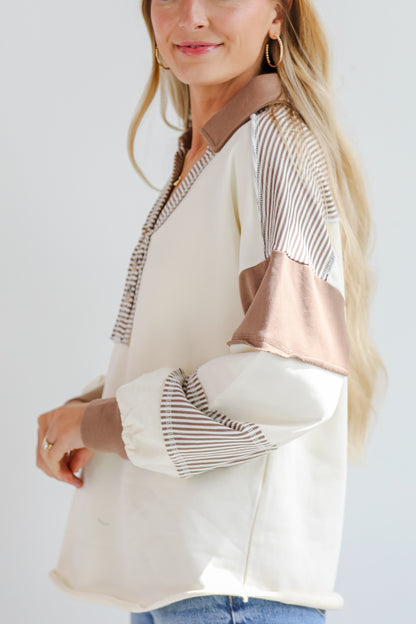 Casual Energy Ivory Collared Color Block Oversized Top