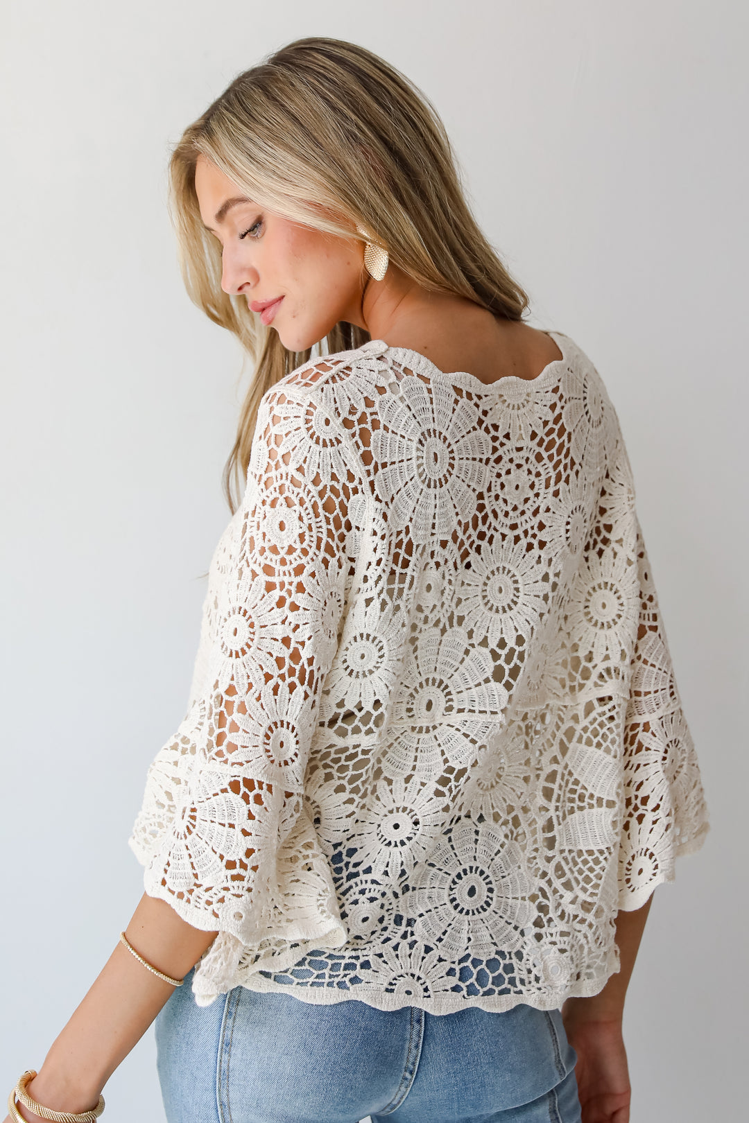 Sincerely Marvelous Ivory Crochet Knit Top