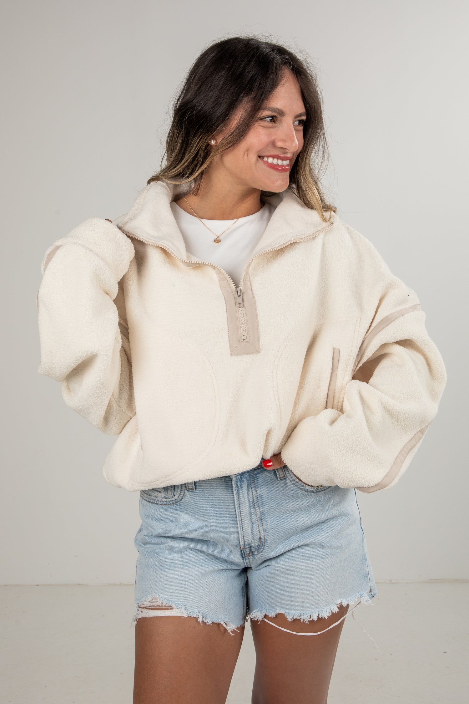 white fleece pullover