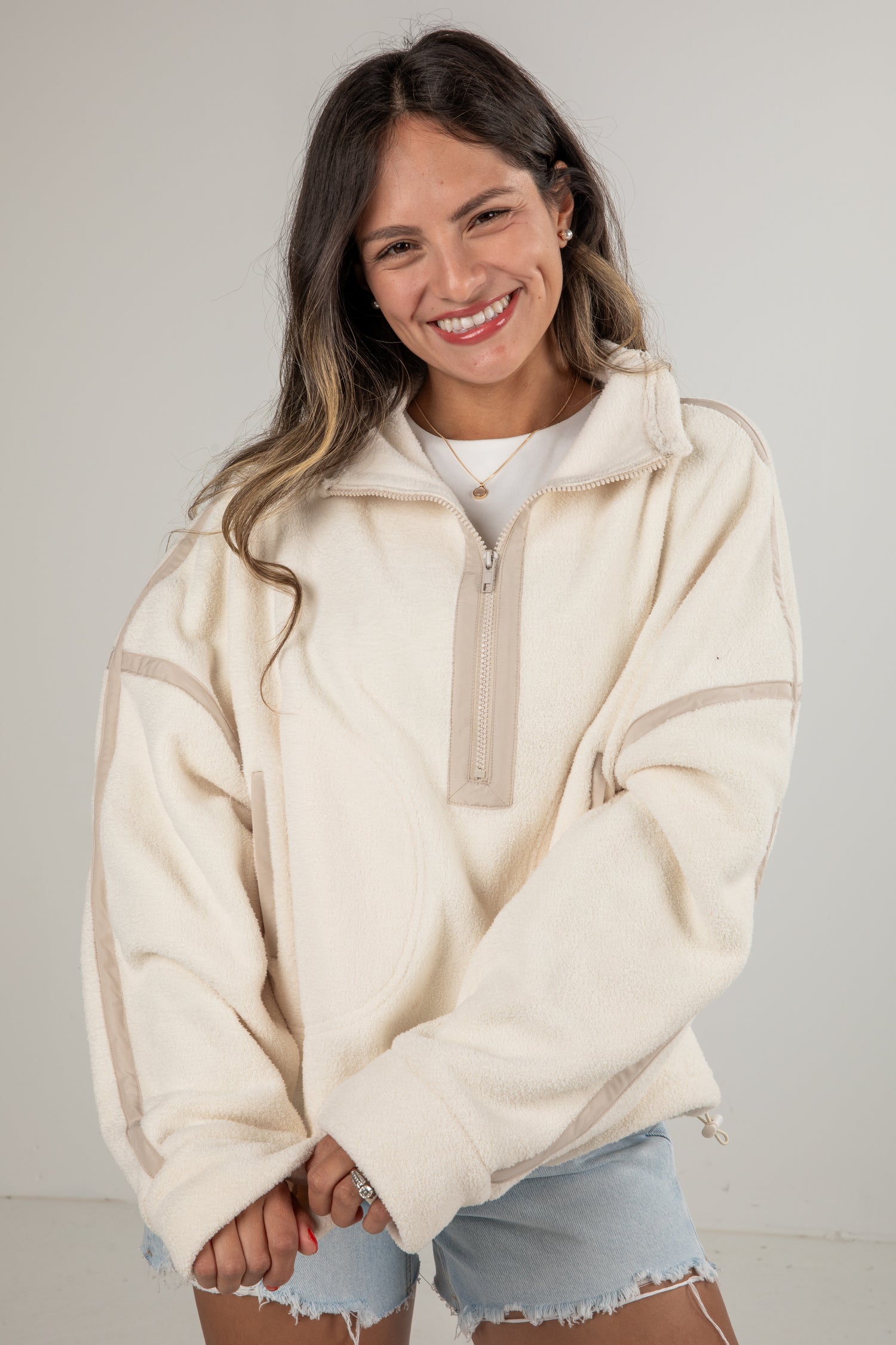 white fleece pullover