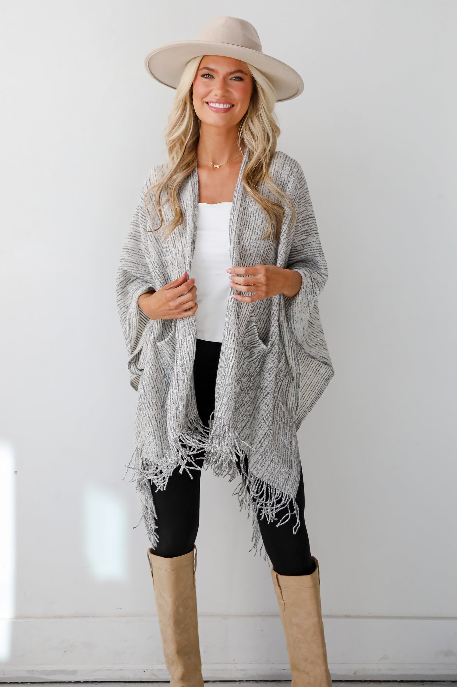 Cozy Afternoon Ivory Knit Fringe Shawl