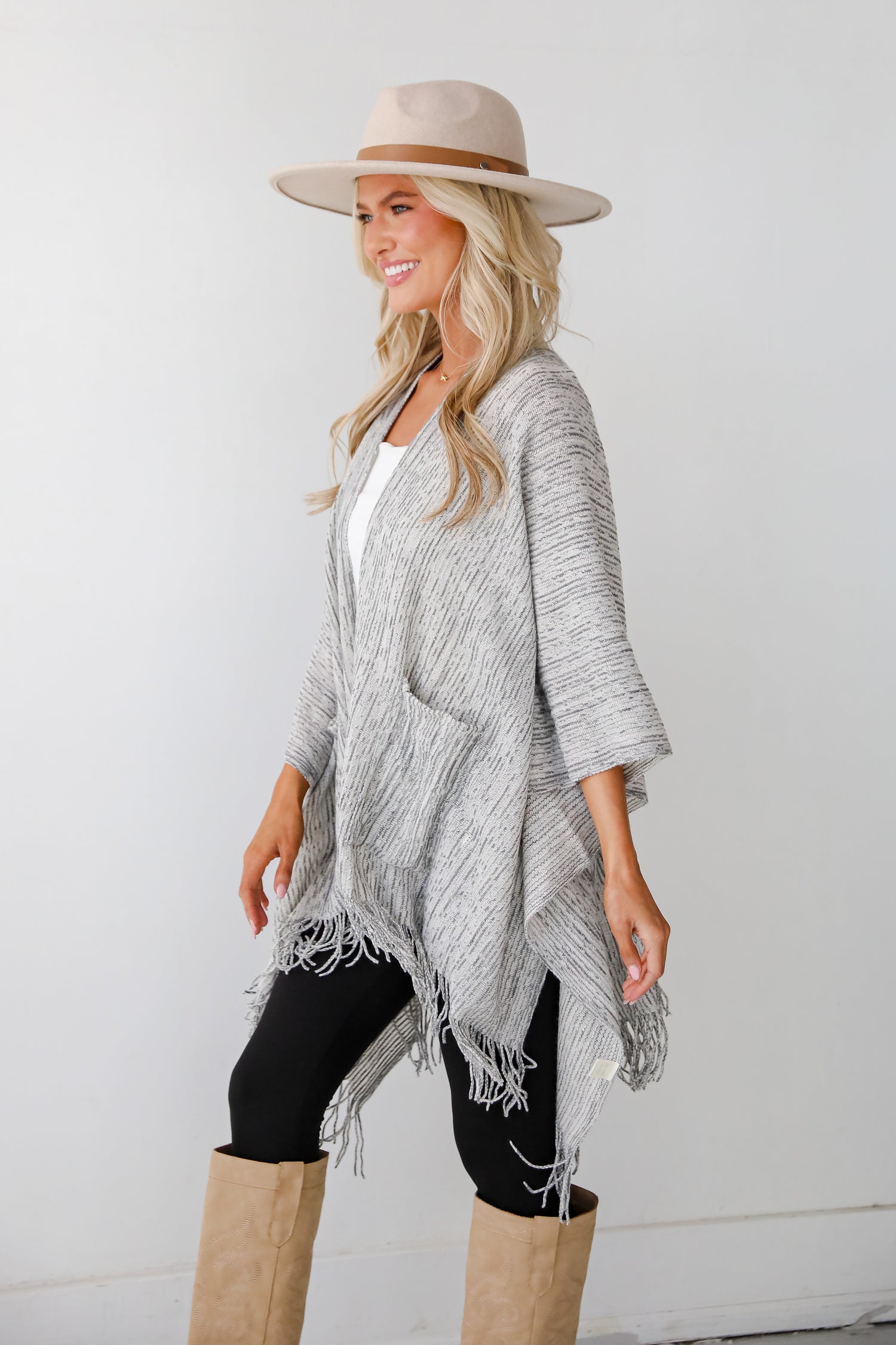 Cozy Afternoon Ivory Knit Fringe Shawl