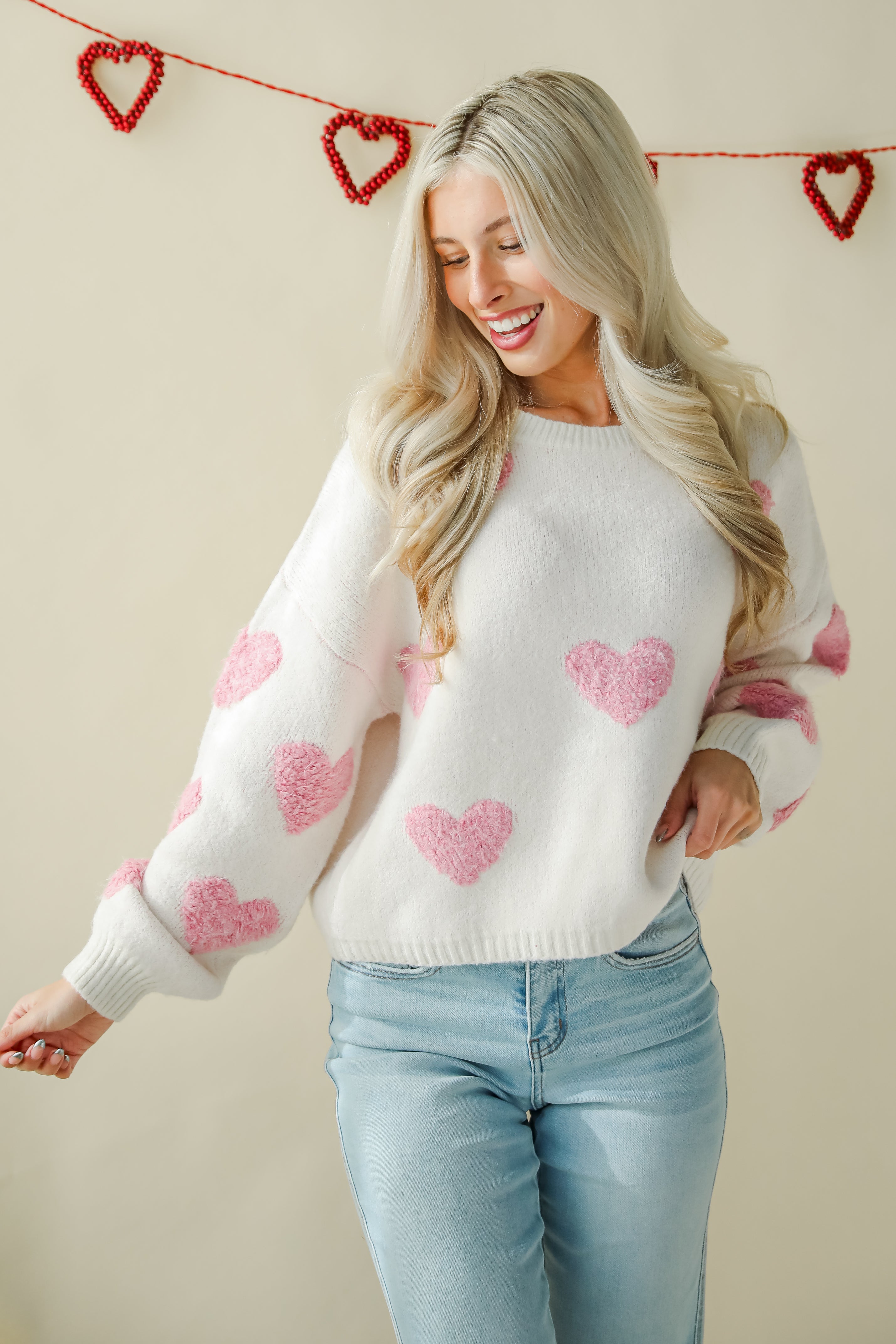 Serene Sweetness Ivory Heart Sweater