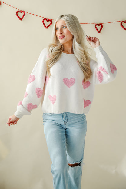 Serene Sweetness Ivory Heart Sweater