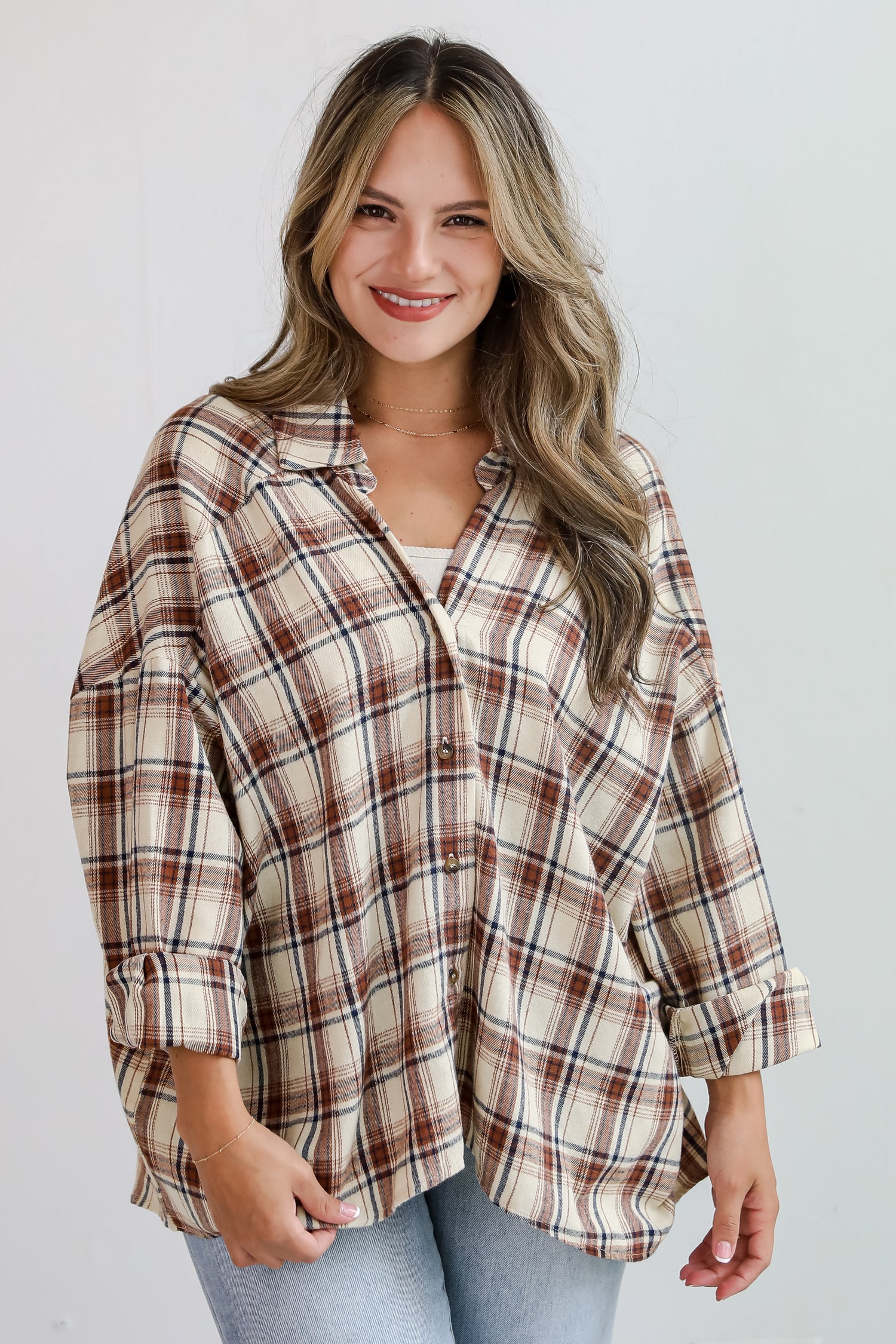 Adorably Classic Beige Plaid Flannel