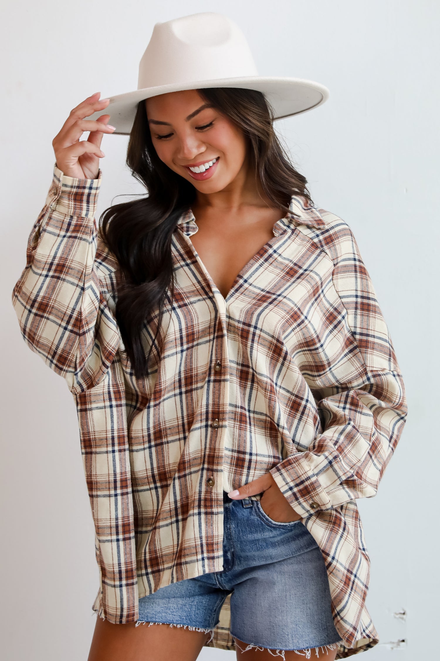 Adorably Classic Beige Plaid Flannel