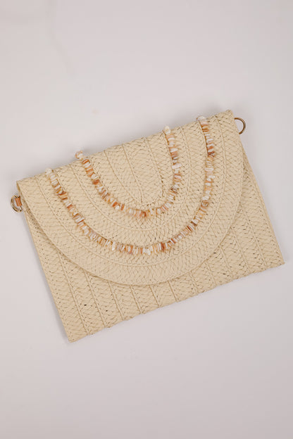Sunkissed Glow Ivory Seashell Straw Clutch