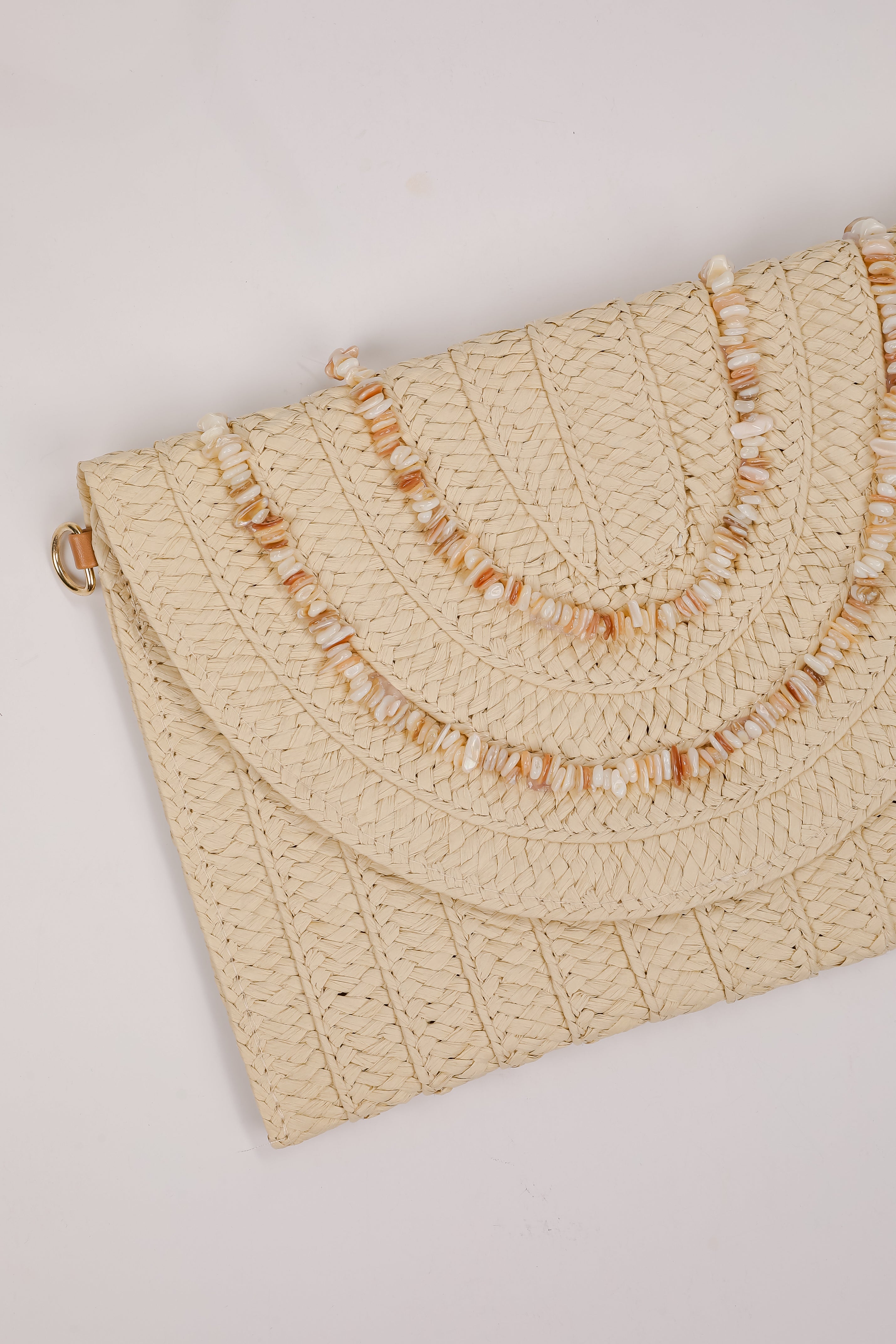 Sunkissed Glow Ivory Seashell Straw Clutch
