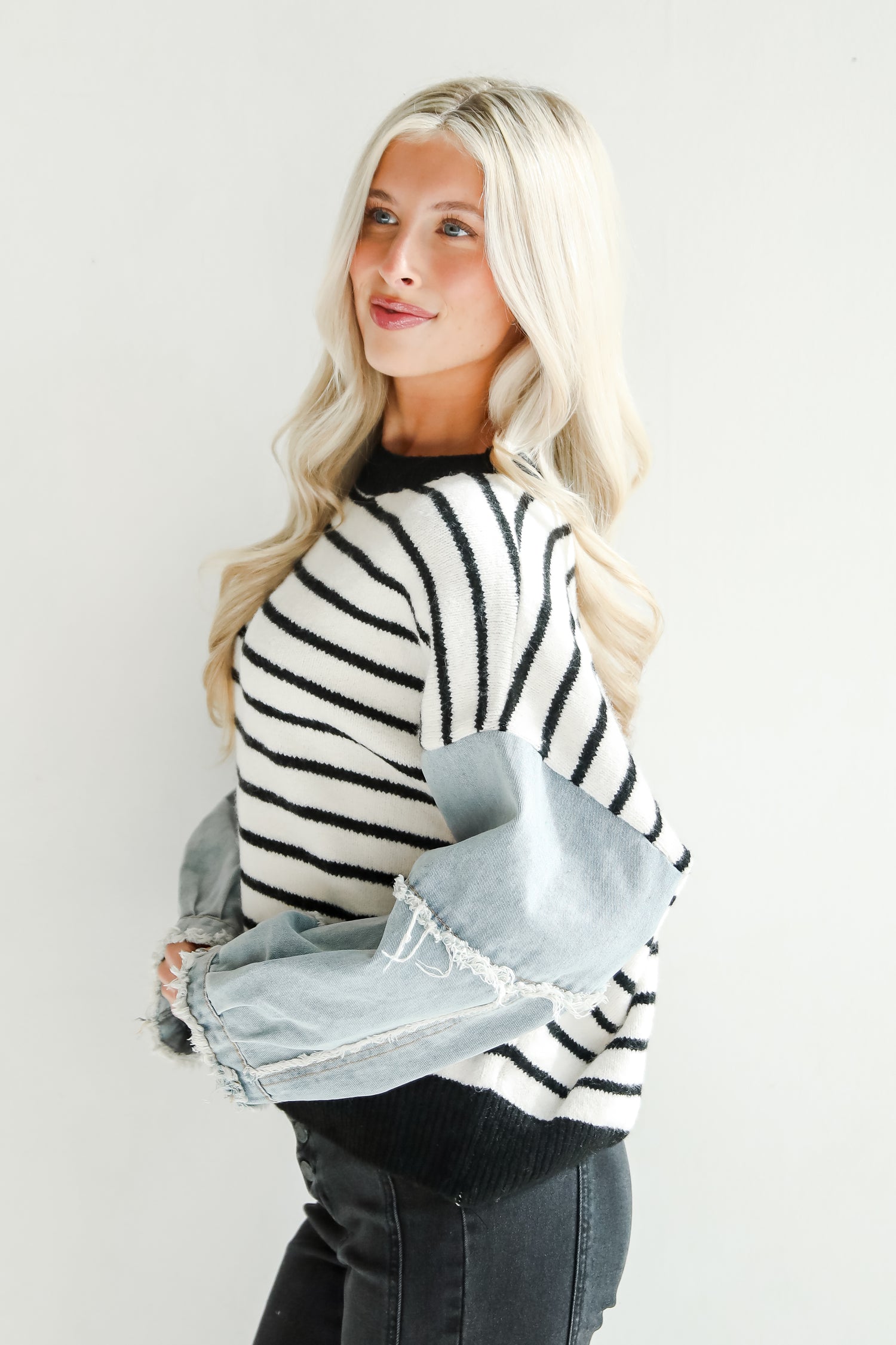 Coveted Element Ivory Striped Contrast Sweater