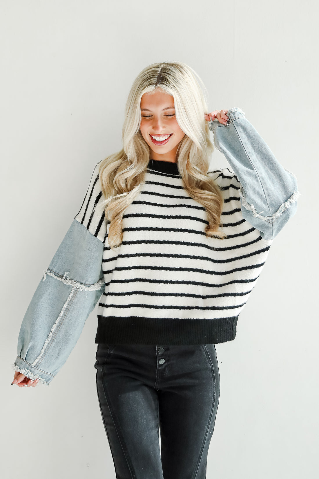 Coveted Element Ivory Striped Contrast Sweater