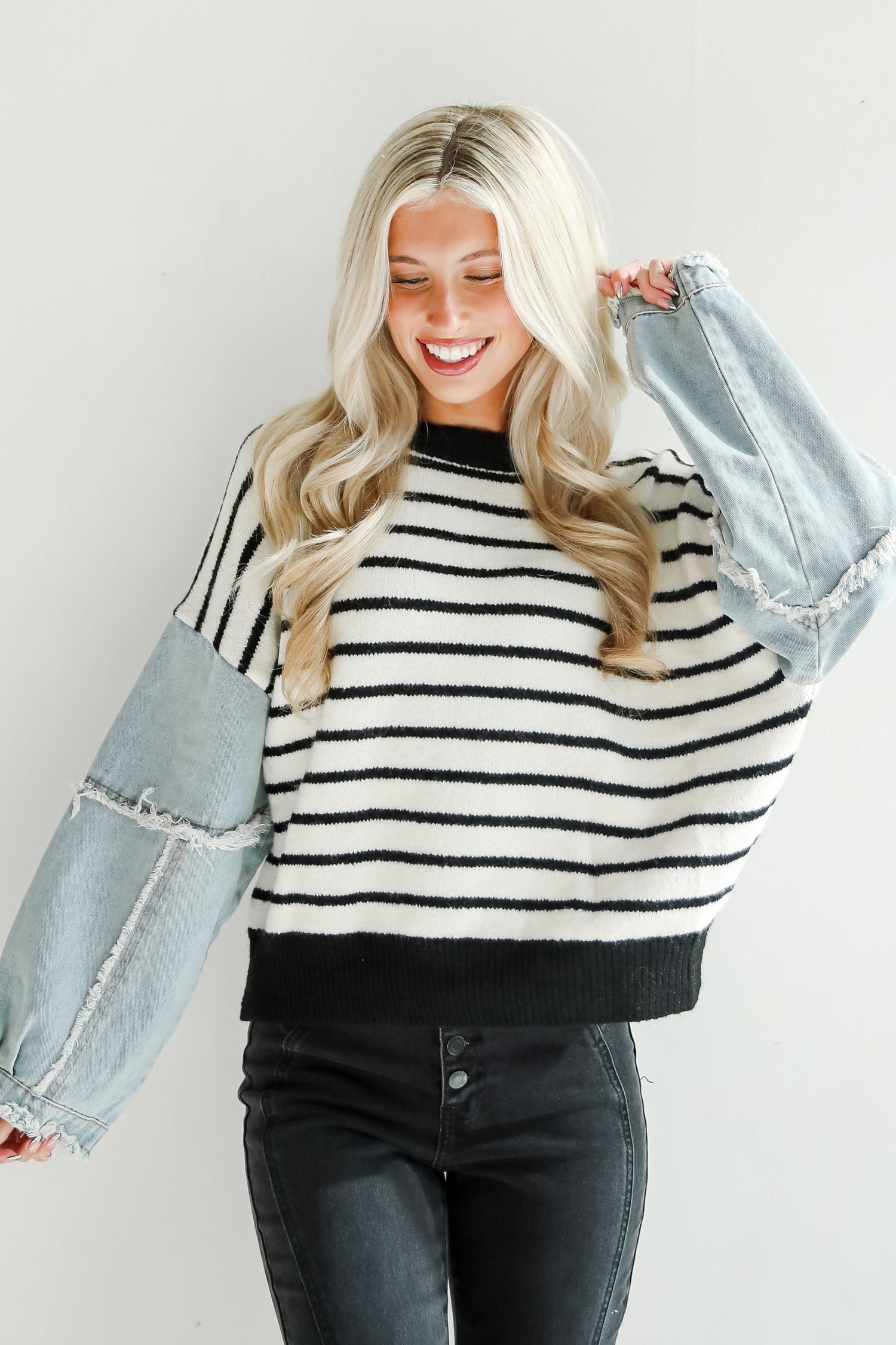 Coveted Element Ivory Striped Contrast Sweater