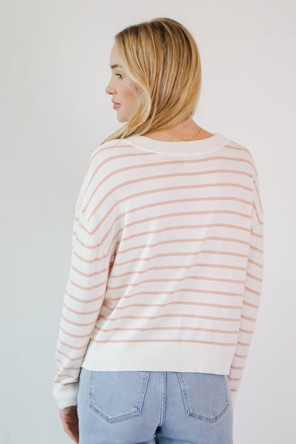 Certainly Cute Ivory Striped Lightweight Knit Top