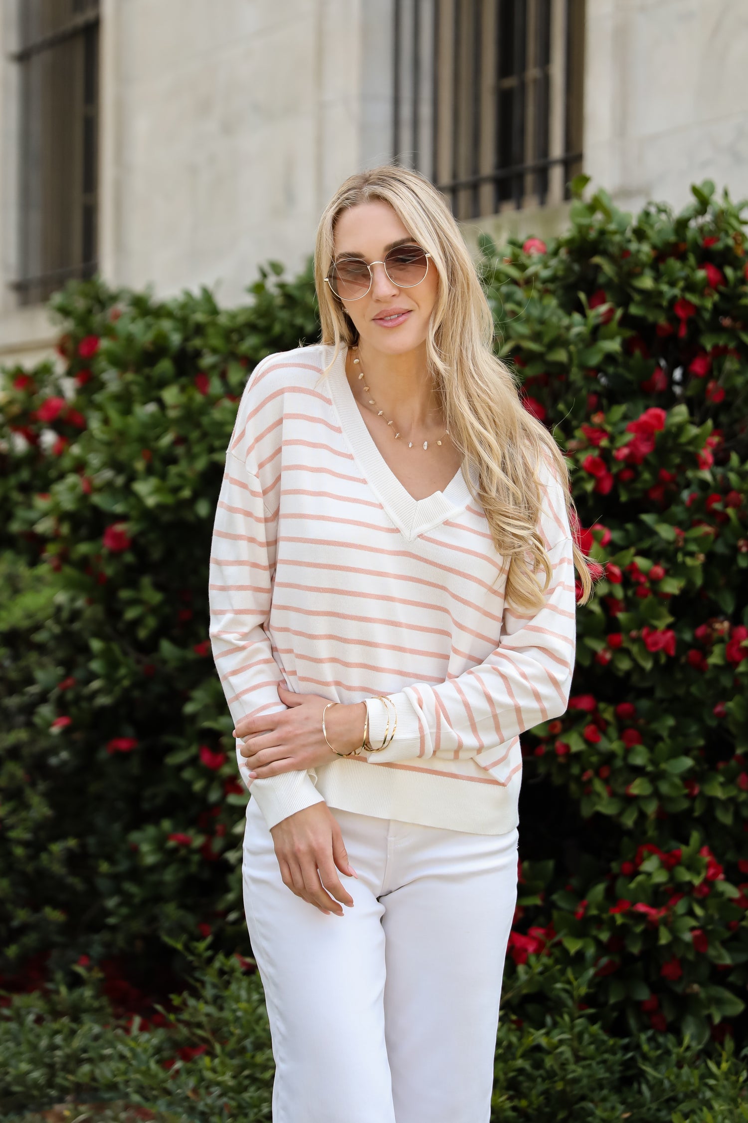 Certainly Cute Ivory Striped Lightweight Knit Top