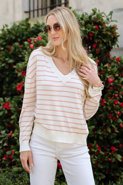 Certainly Cute Ivory Striped Lightweight Knit Top