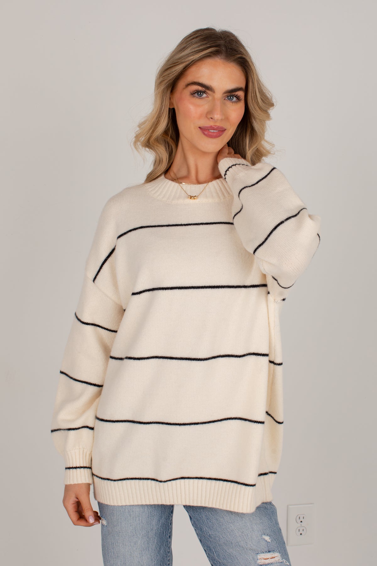 Classic Contrast Ivory Stripe Sweater