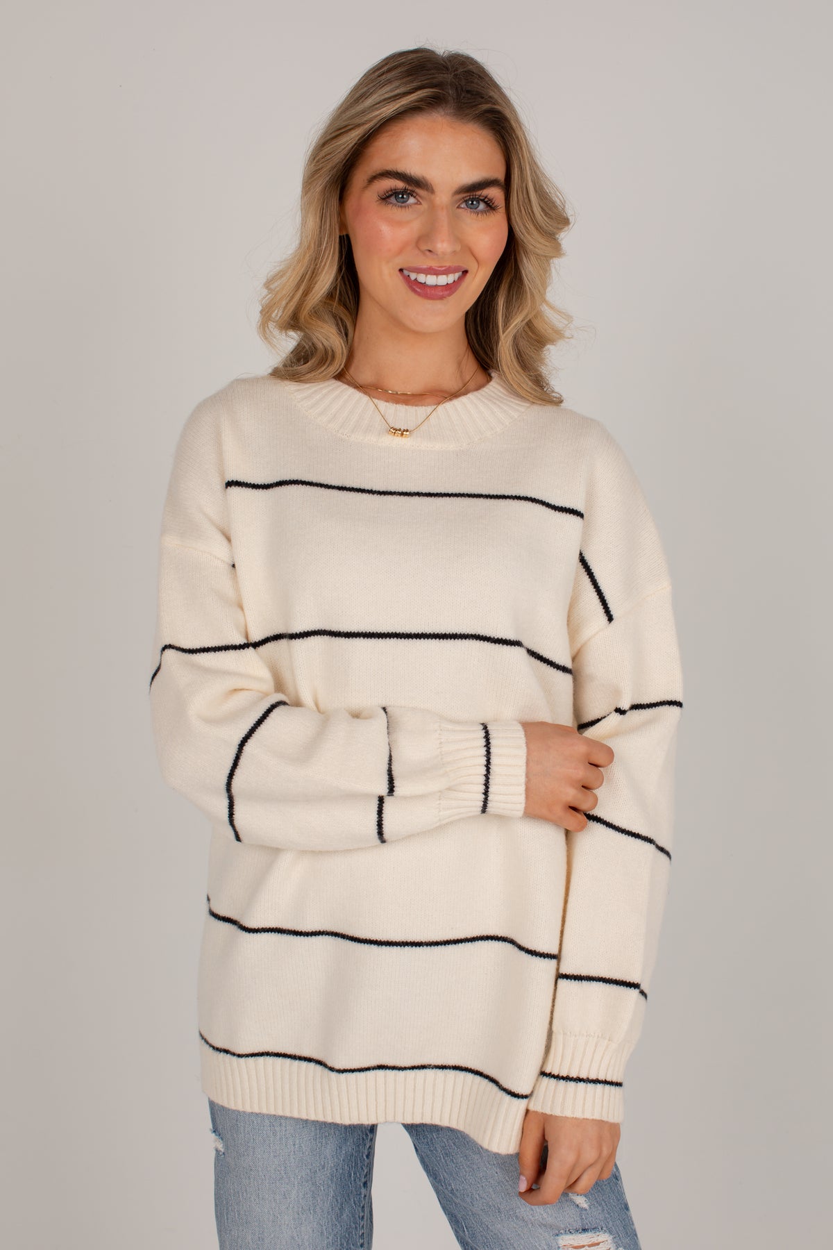 Classic Contrast Ivory Stripe Sweater