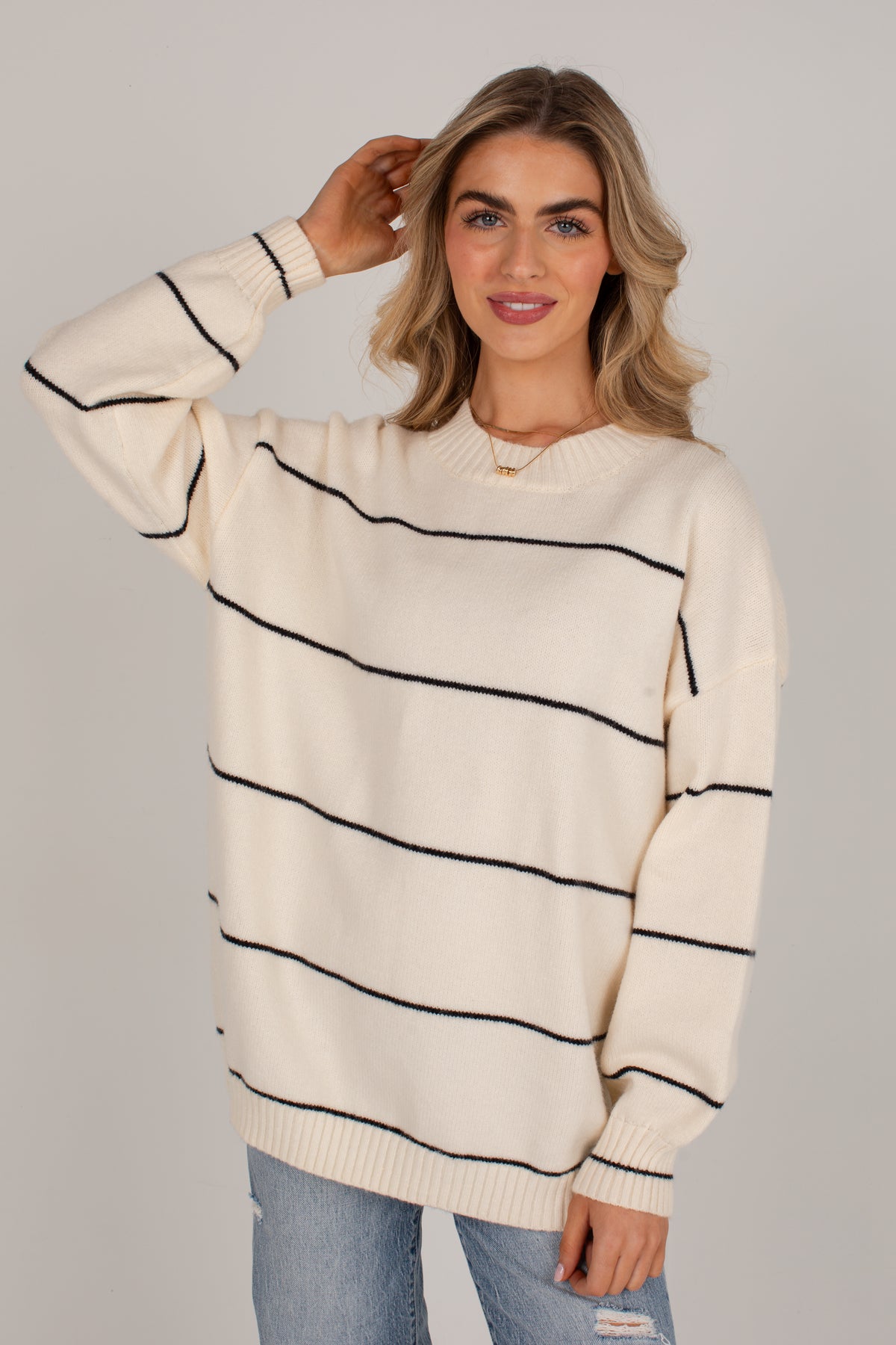 Classic Contrast Ivory Stripe Sweater