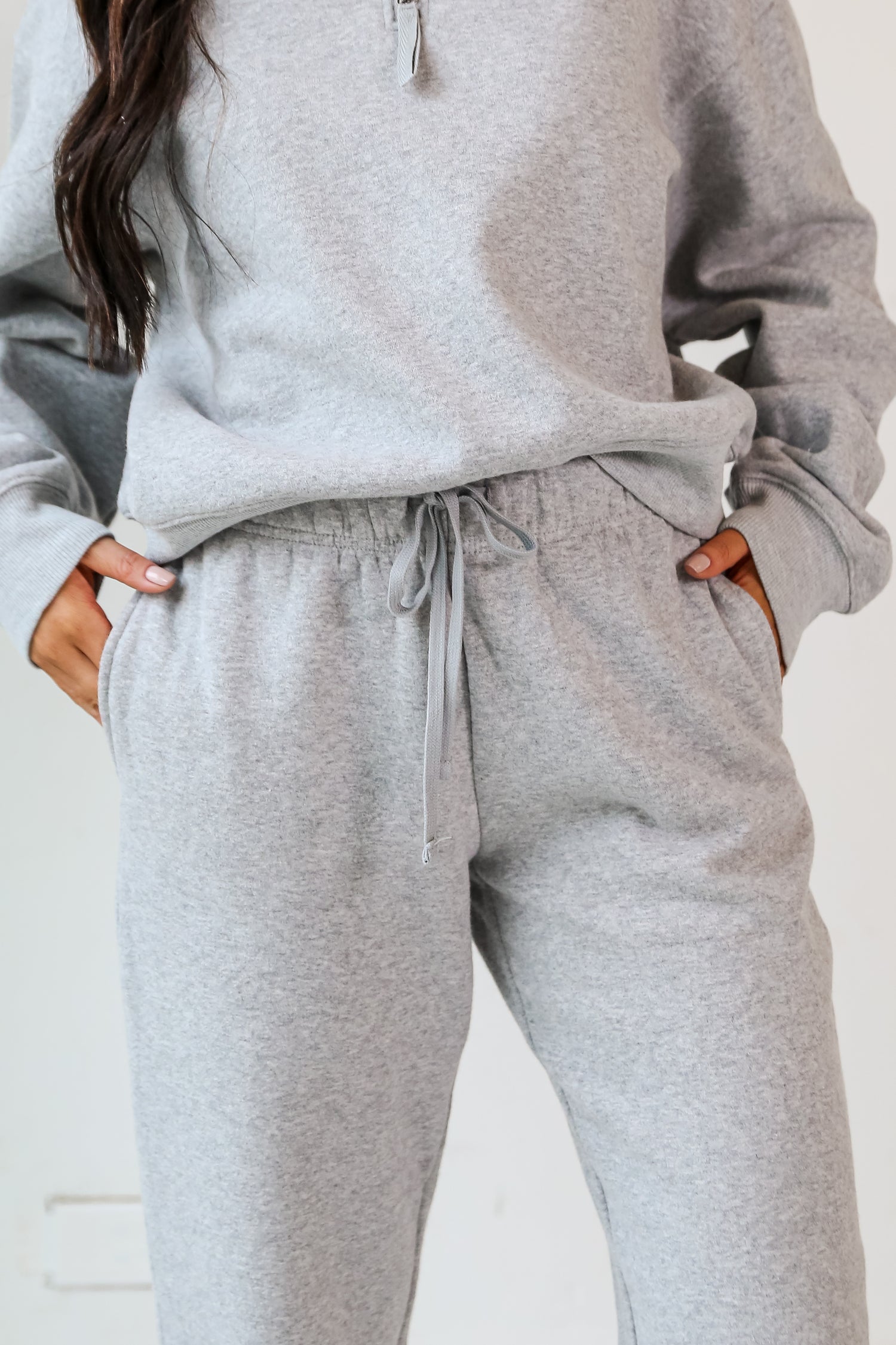 grey Fleece Jogger Sweatpants close up