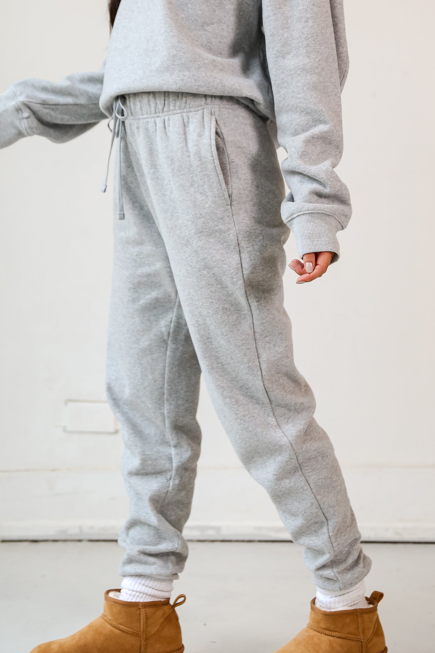 grey Fleece Jogger Sweatpants side view