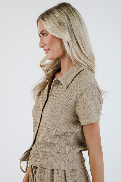 Life Of The Party Khaki Textured Blouse - DU DEAL
