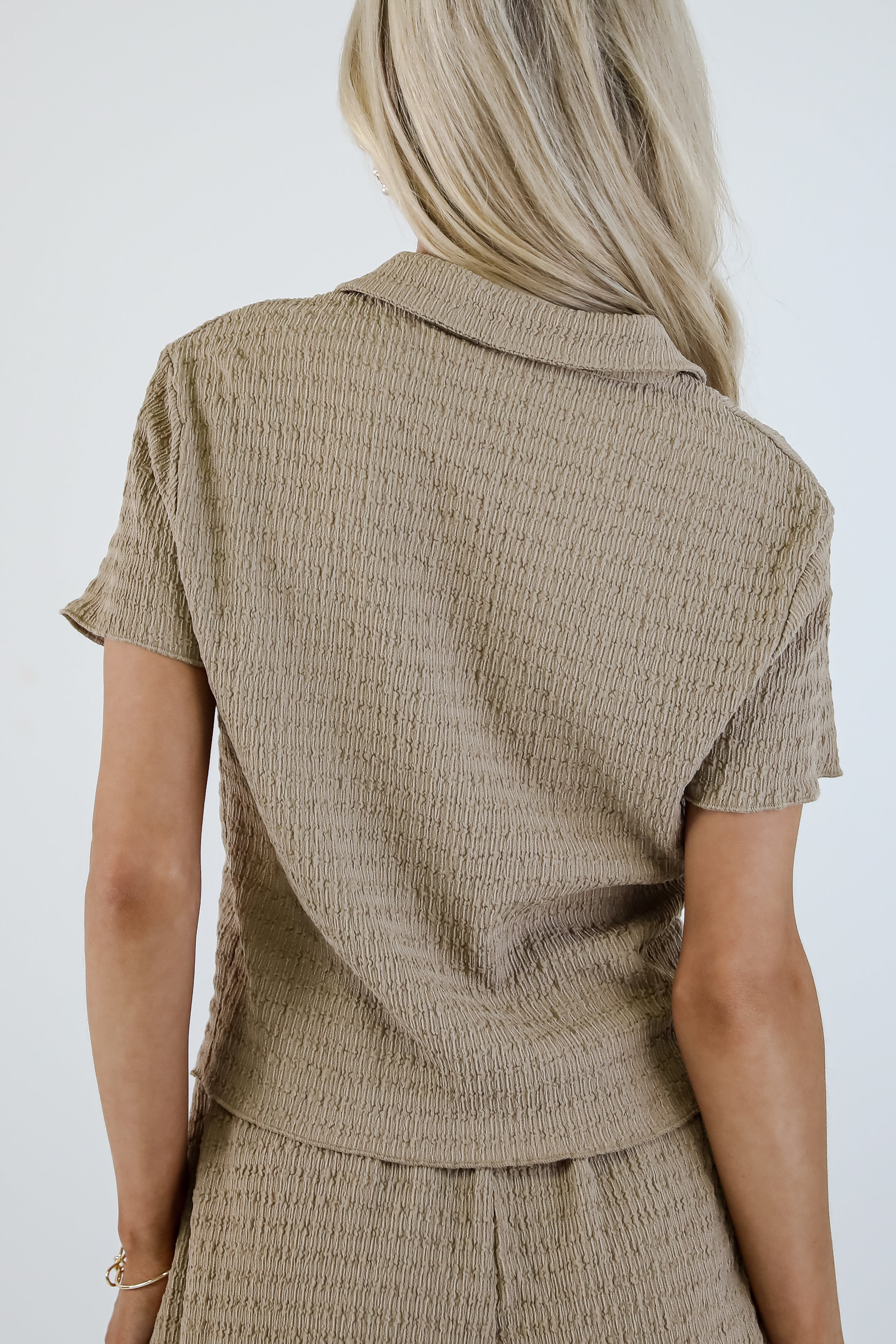 Life Of The Party Khaki Textured Blouse - DU DEAL