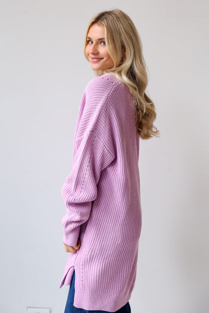 purple Cardigan side view