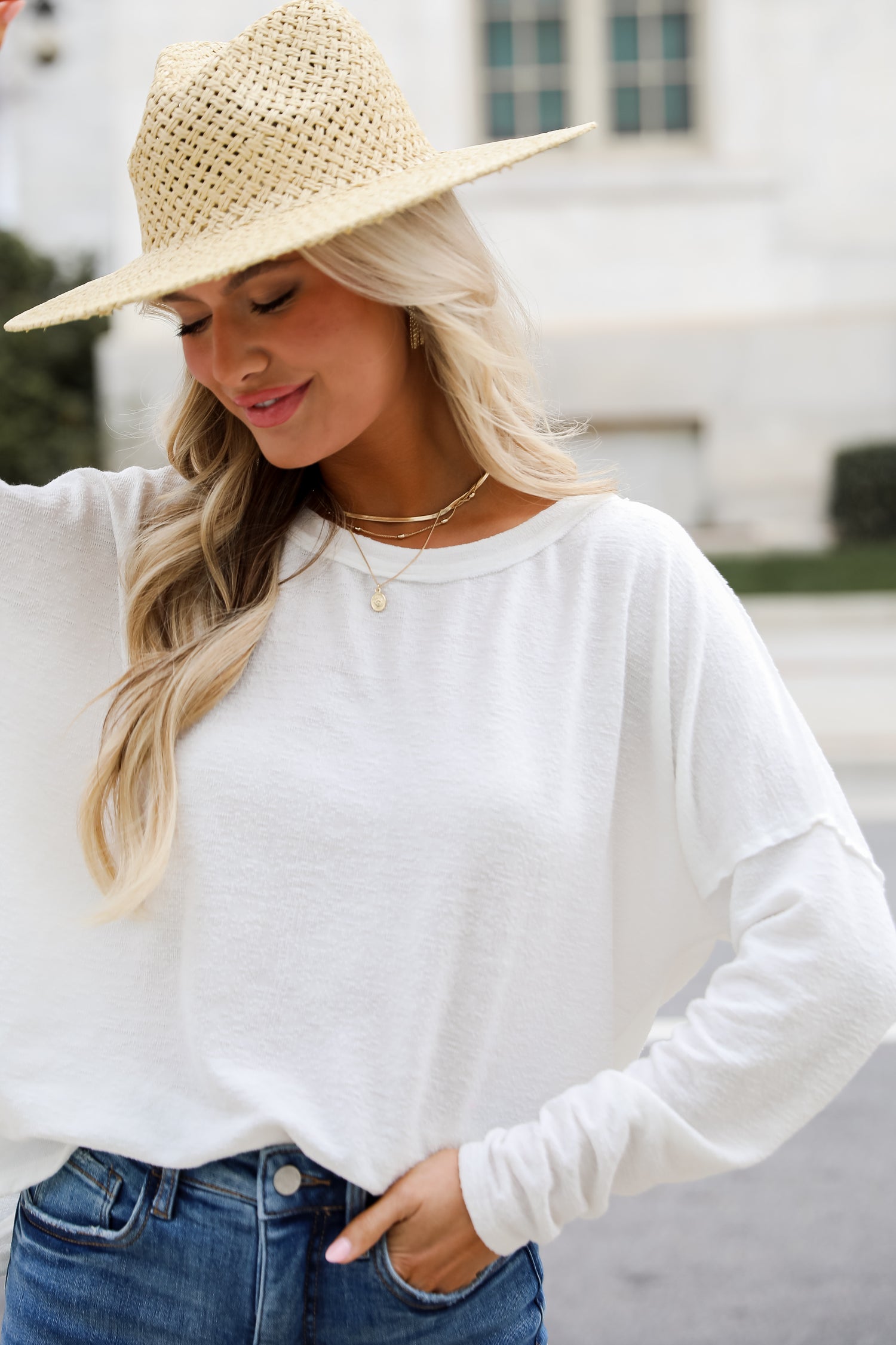 white Long Sleeve Knit Tee